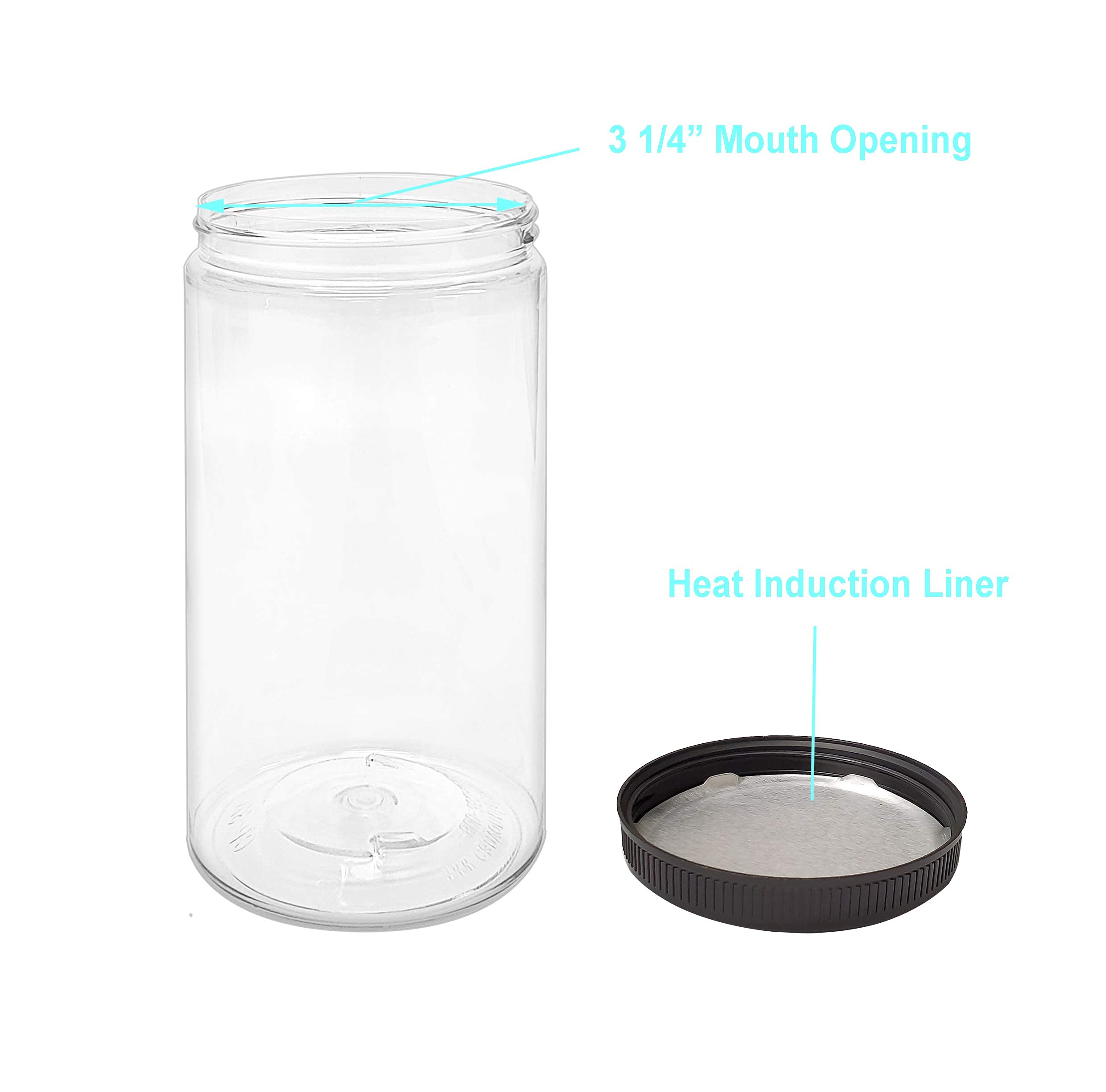 32 oz Clear Plastic Jars with Lids - 6 Pack BPA Free Food Storage Containers | Wide Mouth PET Mason Jars for Kitchen Pantry Organization, Meal Prep & DIY Crafts | Made in USA | Airtight Dry Food Canisters for Flour, Sugar, Coffee & More