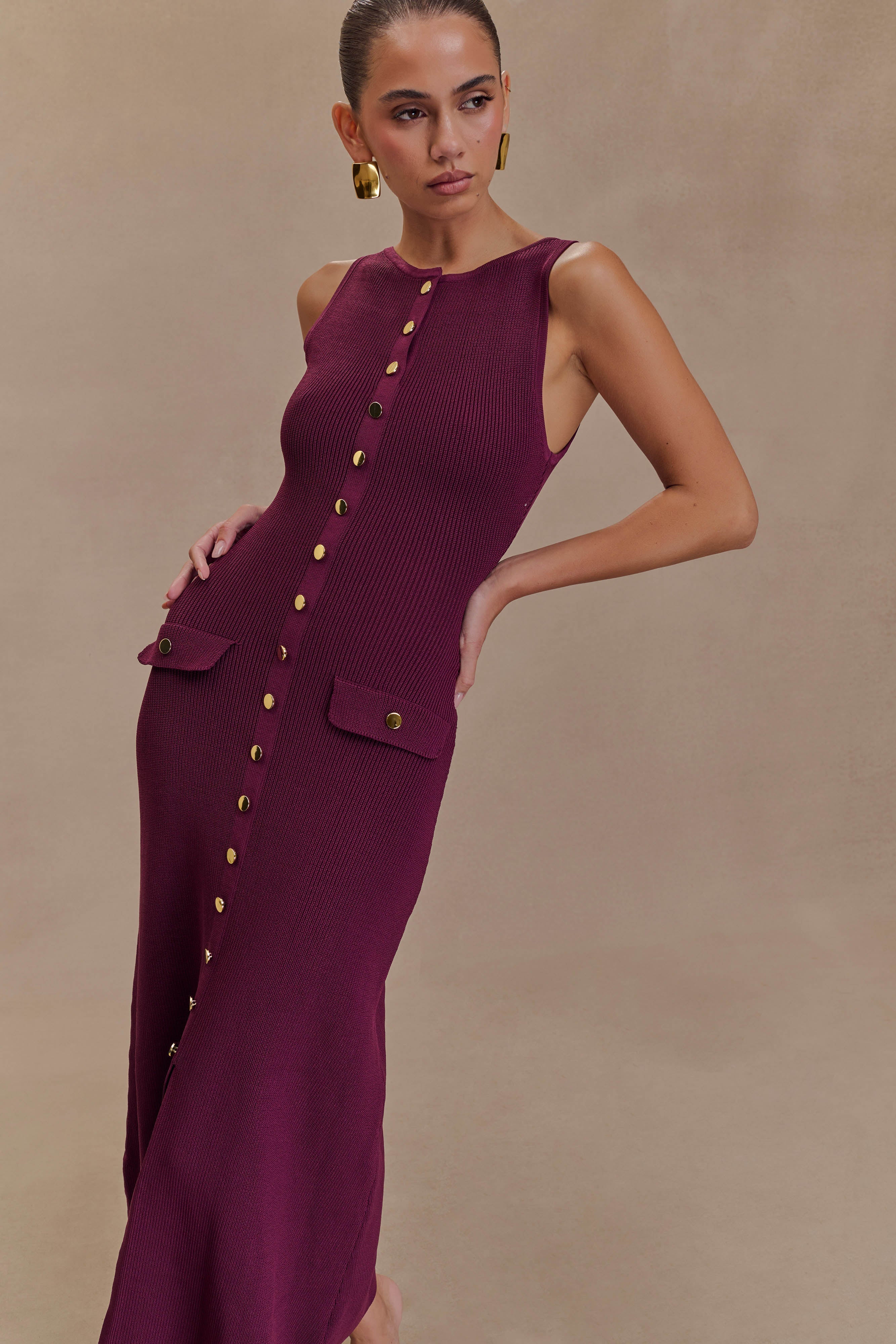 Sawyer Women's Sleeveless Button Down Maxi Dress in Plum - Perfect for Summer Beach Vacations, Date Nights & Casual Outings