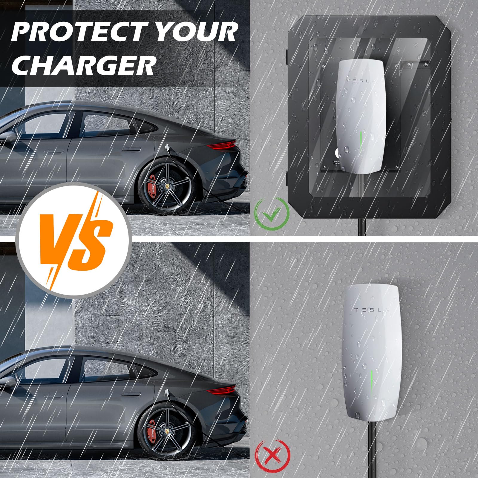 Tesla Gen 3 Wall Connector & ChargePoint EV Charger Station Box - Outdoor Rainproof, Snowproof, Dustproof, Theftproof Cable Organizer Holder with Lock Cover - Perfect for Home, Garage & Outdoor EV Charging Accessories