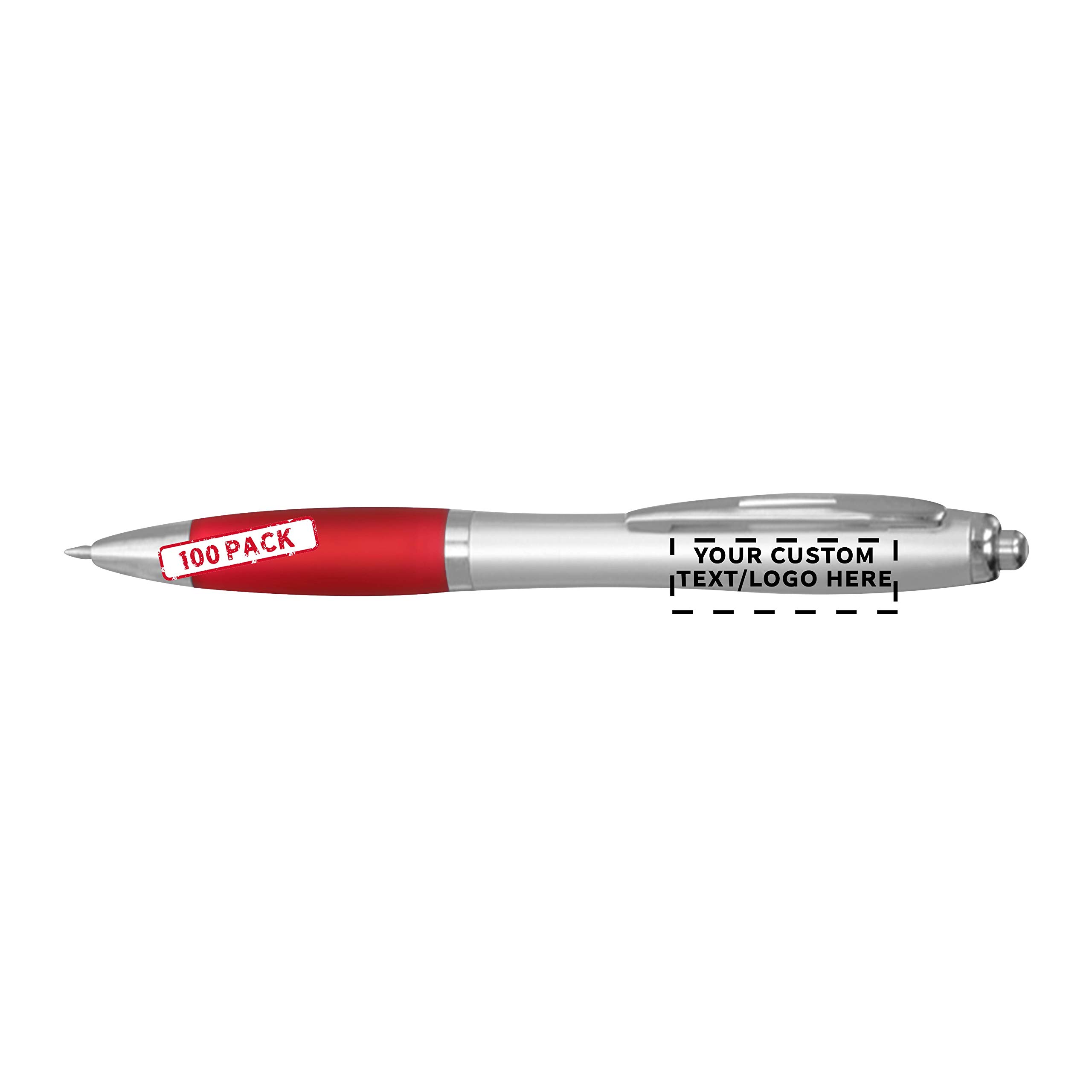 Custom Colored Grip Gel Pens - Bulk Pack of 100 Personalized Pens for Office, School & Business - Premium Comfort Writing Pens for Tradeshows, Events & Promotions - Red (Great for Branding, Giveaways & Everyday Use)