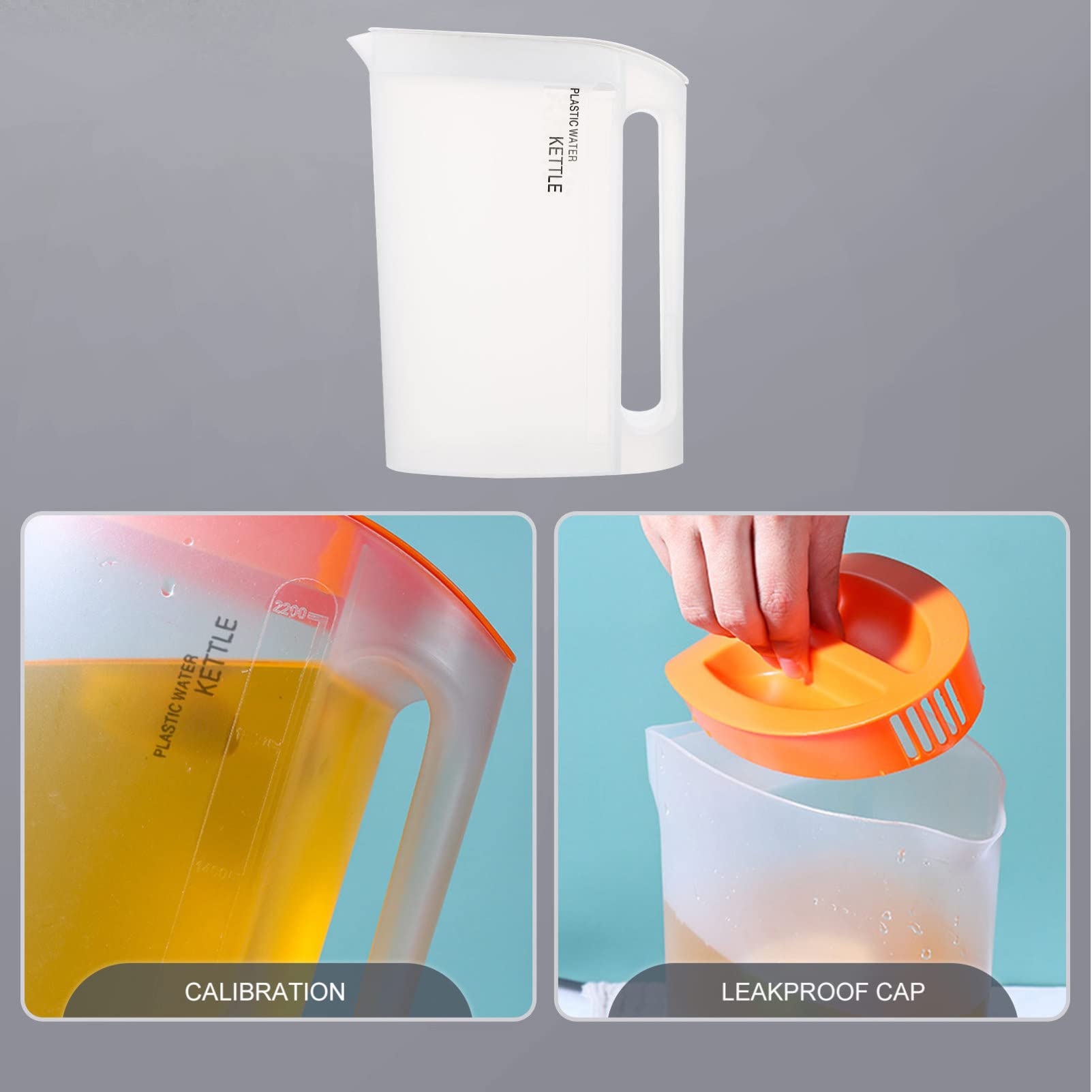 2200ml Plastic Water Kettle with Lid - BPA-Free Juice Pitcher for Milk Tea, Lemonade, Iced Coffee & Beverages - Perfect for Home, Office & Outdoor Picnics