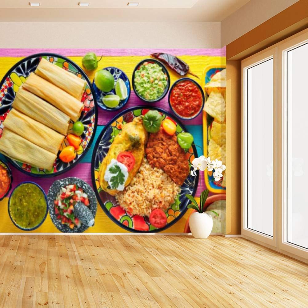 Peel and Stick Wallpaper - Tamale with Corn Leaf & Chili Pepper Design, Self-Adhesive Removable Vinyl Wall Mural for Kitchen, Dining Room Decor | Large Roll Wall Sticker, Easy DIY Home Decoration
