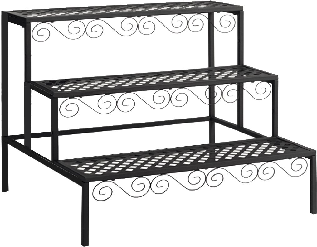 Tierra Garden 39-100366N 3-Tier Black Metal Plant Stand for Indoor Outdoor Decor - Perfect for Balcony, Patio, and Garden Plant Display