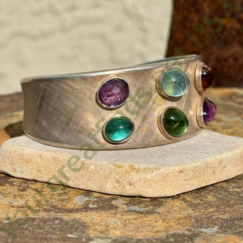 Vintage 935 Sterling Silver & Gemstone Cuff Bracelet for Women - Elegant Handmade Jewelry Gift for Birthday, Anniversary & Special Occasions