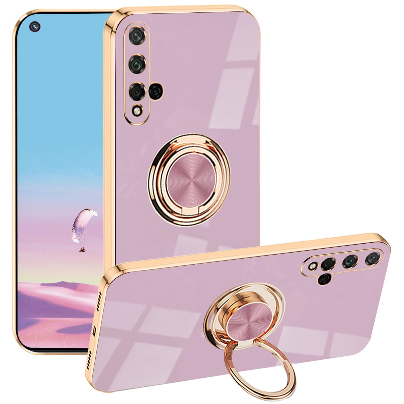 Huawei Nova 5T Case with Ring Holder & Stand - Magnetic, Slim, Protective - for Work & Travel
