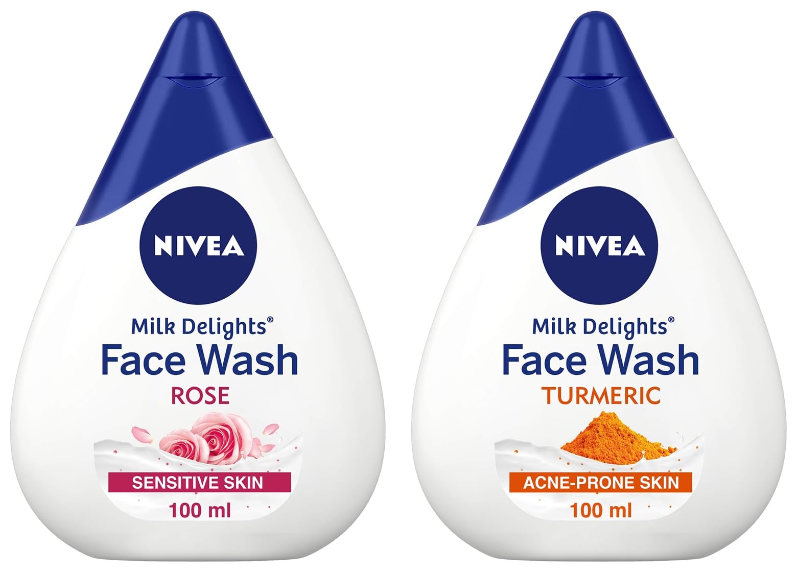 Nivea Women's Acne-Prone Face Wash with Turmeric & Milk - Reduces 99.9% Pimple-Causing Bacteria, 100ml | Sensitive Skin Face Wash with Rose & Milk, 100ml - Gentle Daily Cleanser for Clear, Healthy Skin - Perfect for Morning & Night Skincare Routine