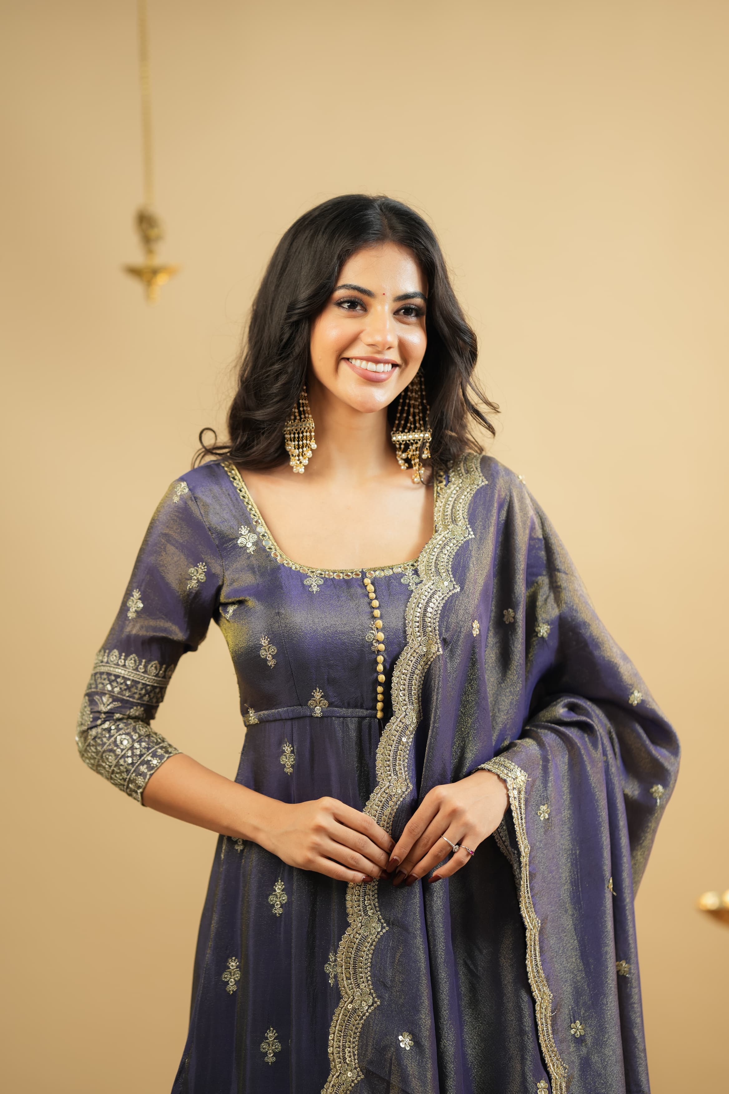 Premium Swastik Embroidered Anarkali Dress with Skirt Set - Elegant Indian Ethnic Wear for Festivals, Weddings & Special Occasions