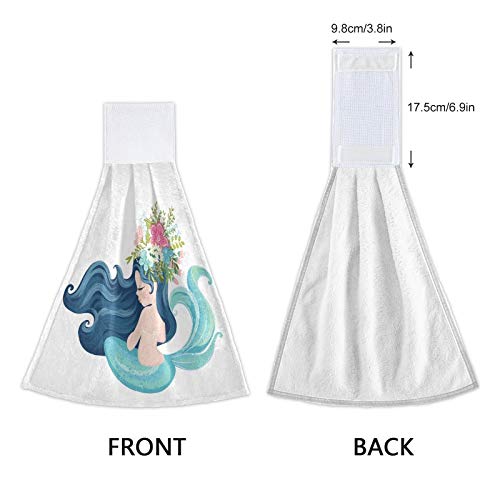 Mermaid Hanging Kitchen Towel Set of 2 | Coral Velvet Absorbent Hand Towels 12