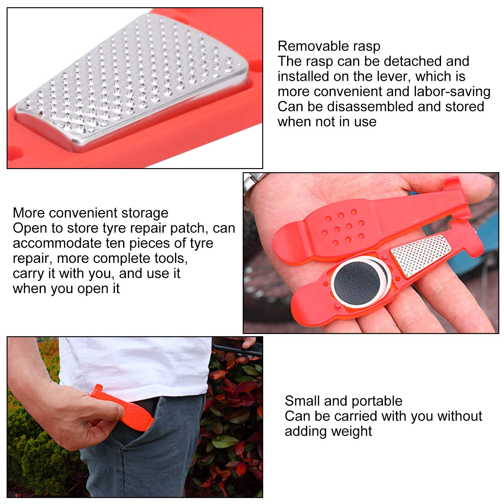 Bicycle Tire Repair Kit with Rasp Tool & Tire Levers - Puncture Patch Kit for Bike Tubes - Durable Bike Tire Repair Tools (Red) - Perfect for Road Bikes, Mountain Bikes & Commuting Emergencies