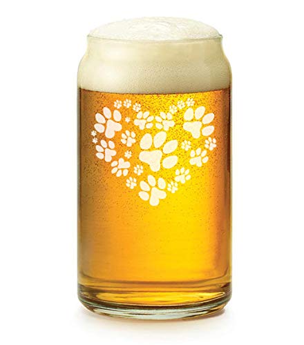 16 oz Beer Can Glass with Heart Paw Prints - Perfect for Pet Lovers, Beer Enthusiasts & Home Bar Decor - Ideal for Parties, Gifts & Everyday Use