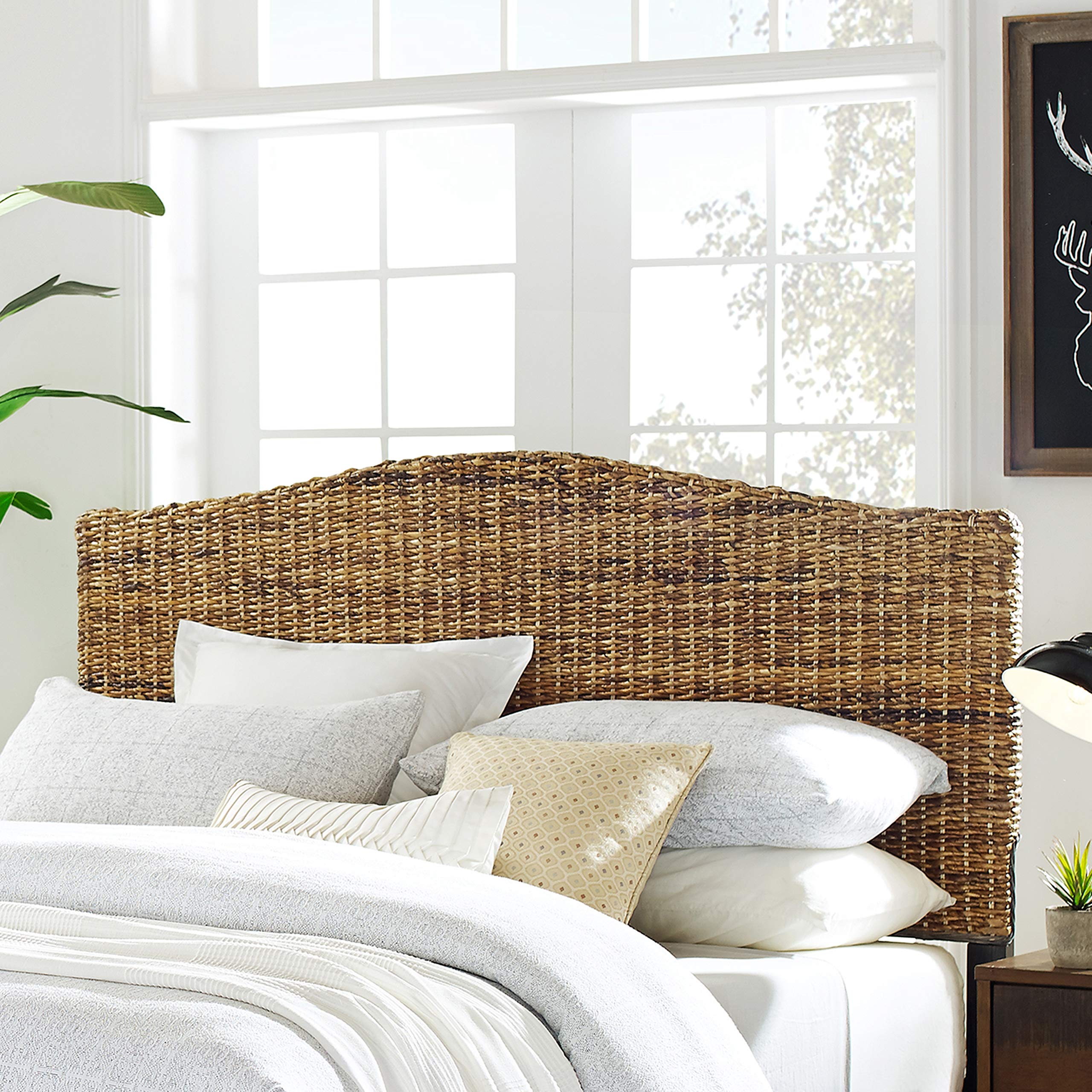 Crosley Furniture Serena Handwoven Natural Fiber Rattan Queen Size Bed Headboard - Eco-Friendly Banana Leaf Design for Boho Bedroom Decor | Perfect for Master Bedroom, Guest Room & Coastal Style Homes