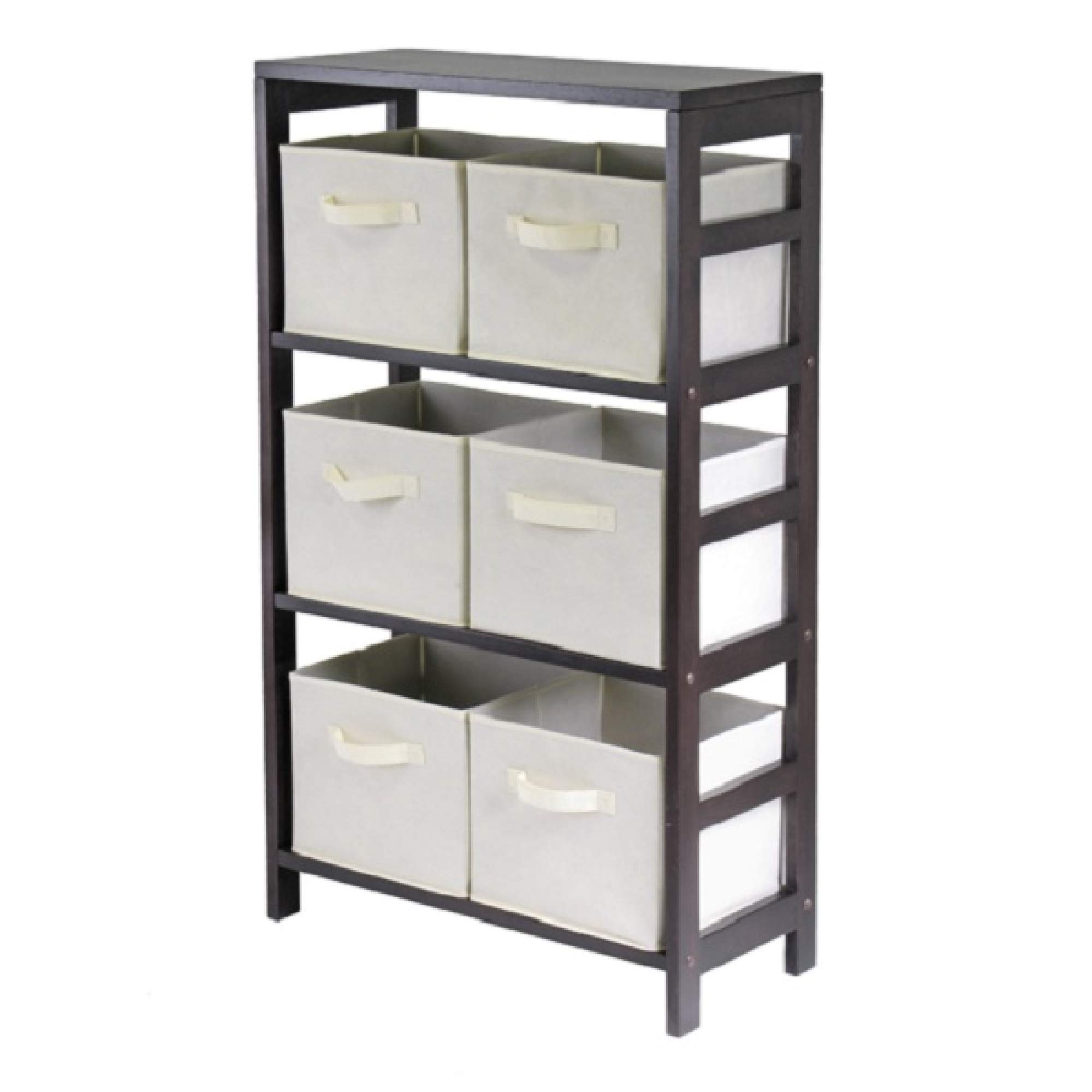 Modern 7-Piece Espresso Brown & Beige Storage Shelf Set with Baskets - 42