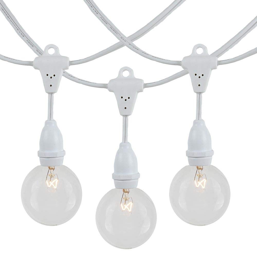 25' Clear Incandescent G50 Globe Outdoor String Lights - Commercial Grade Weatherproof Patio Lights with White Wire & 25 Sockets - Perfect for Backyard, Garden, Gazebo, Cafe, Market & Outdoor Dining Areas