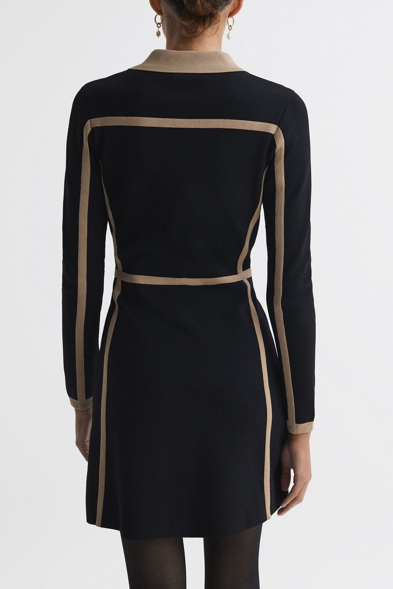 Black & Camel Contrast Trim Press Stud Mini Dress - Stylish & Flattering for Night Out, Party, or Date Night