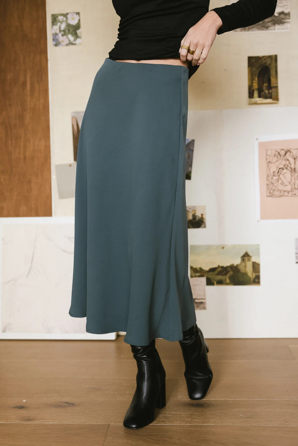 Kamila Skirt in Teal - Women's Flowy Midi Skirt with Elastic Waist | Perfect for Summer Outfits, Beach Vacations & Boho Style