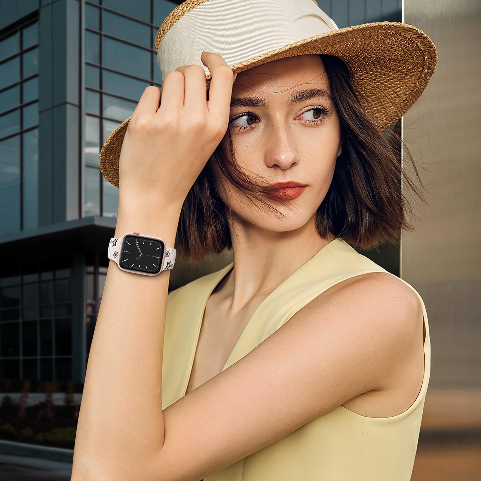 Floral Engraved Apple Watch Bands - Soft Silicone Sport Strap Compatible with 38mm 40mm 41mm 42mm 44mm 45mm 46mm 49mm (Series 1/2/3/4/5/6/7/8/9/10/SE/Ultra) - Cute Flower Design for Women - Perfect for Workouts, Daily Wear & Fashion Accessories