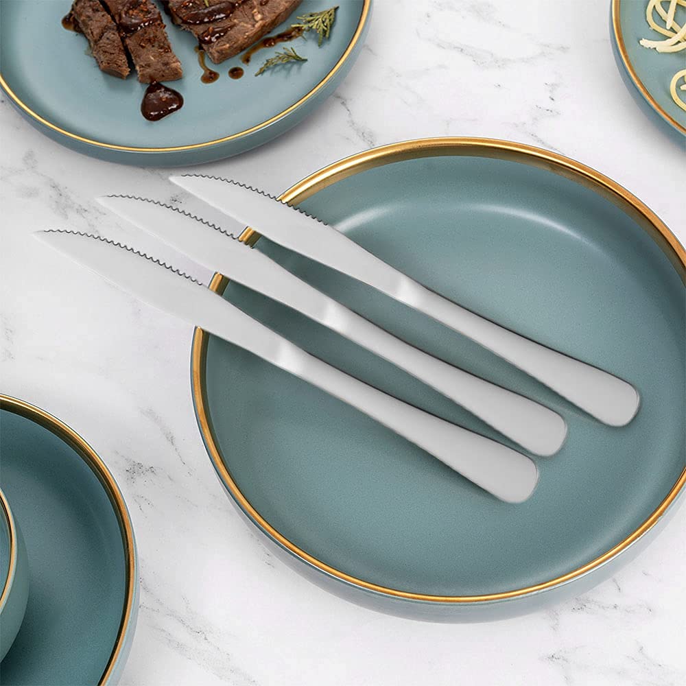12-Piece Premium Stainless Steel Steak Knives Set - Serrated Edge, Dishwasher Safe - Perfect for Steak Dinners, BBQs, and Fine Dining