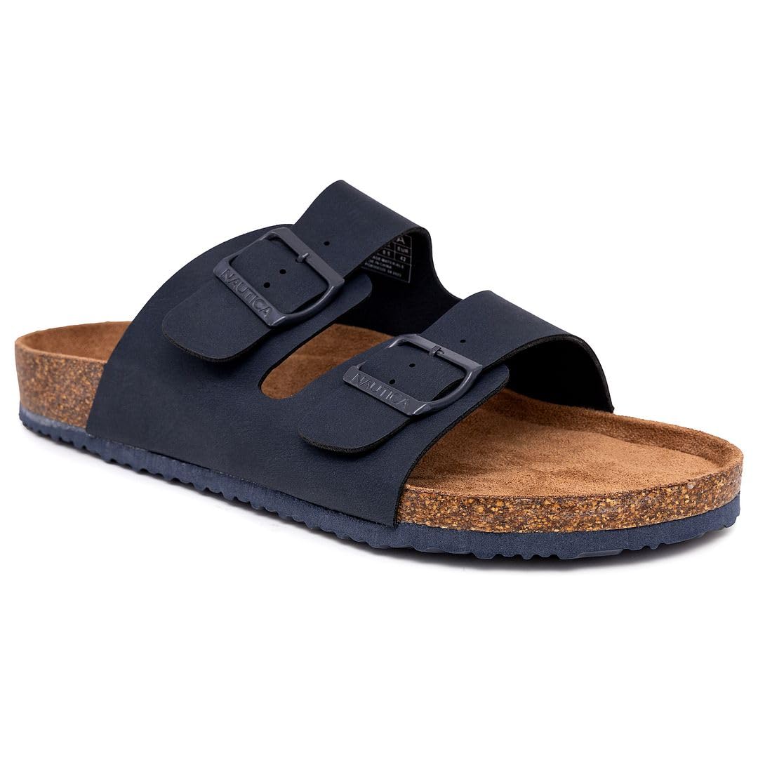 Nautica Men's Comfortable Adjustable Buckle Sandals with Cork Footbed - Casual Slides for Beach, Pool & Summer Wear (Regular/Wide Width, Big Size) - Breathable & Stylish Outdoor Footwear