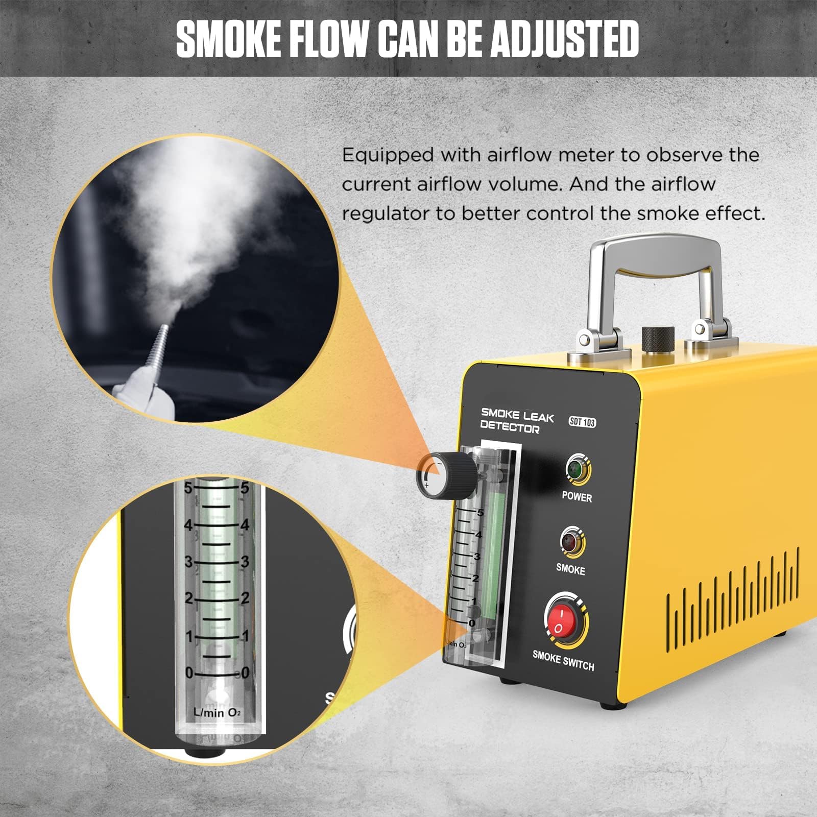SDT103 EVAP Smoke Machine & Leak Detector - Adjustable Smoke Flow Meter for 12V Vehicles | Car Vacuum & Fuel Pipe Leak Tester | Automotive Diagnostic Tool for Engine Maintenance & Repair