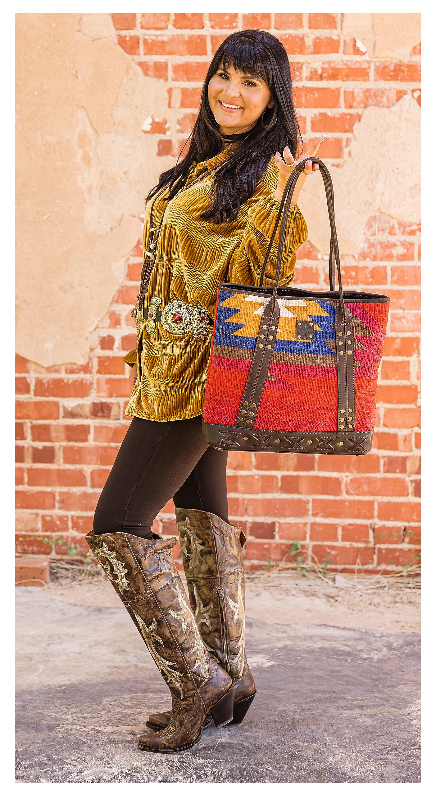 STS Ranchwear Full Grain Leather Tote Bag with Dual Handles & Zipped Top - Crimson Sun & Matte Natural Chocolate Colors - Perfect for Western Fashion, Ranch Work, and Everyday Carry
