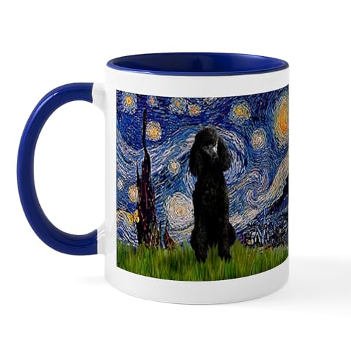 White/Navy Inside - Starry Night Black Poodle Mug