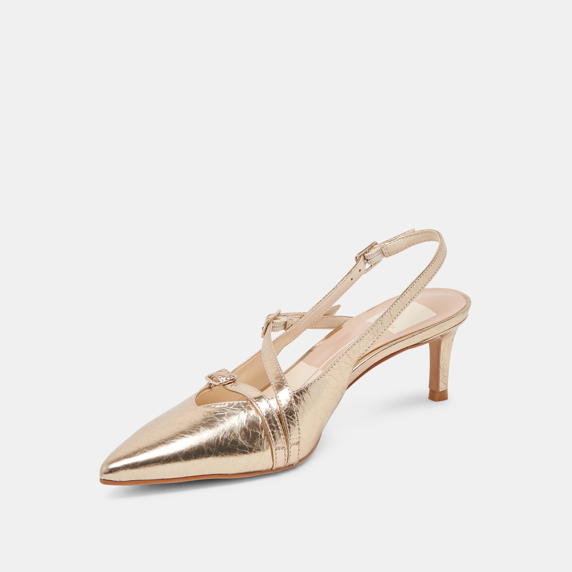 PAMLA Women's Mid Heel Sandals - Light Gold Distressed Leather Wide Heels for Comfort & Style | Perfect for Weddings, Parties & Evening Events