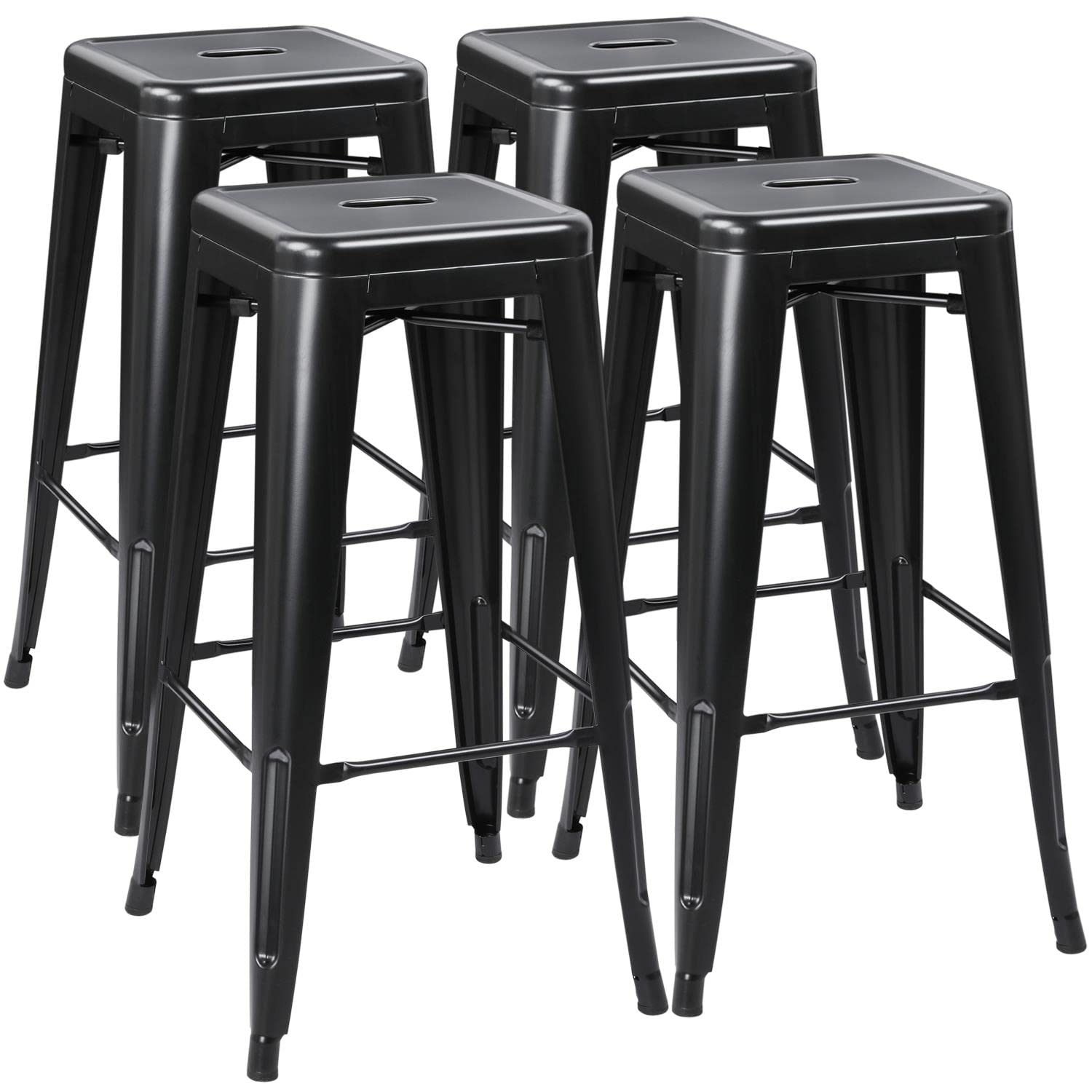 Topeakmart 30 Inch Metal Bar Stools Set of 4 - Heavy Duty Black Stackable Counter Height Stools for Indoor & Outdoor Use - Perfect for Kitchen Island, Bar Counter, Patio, and Restaurant Seating