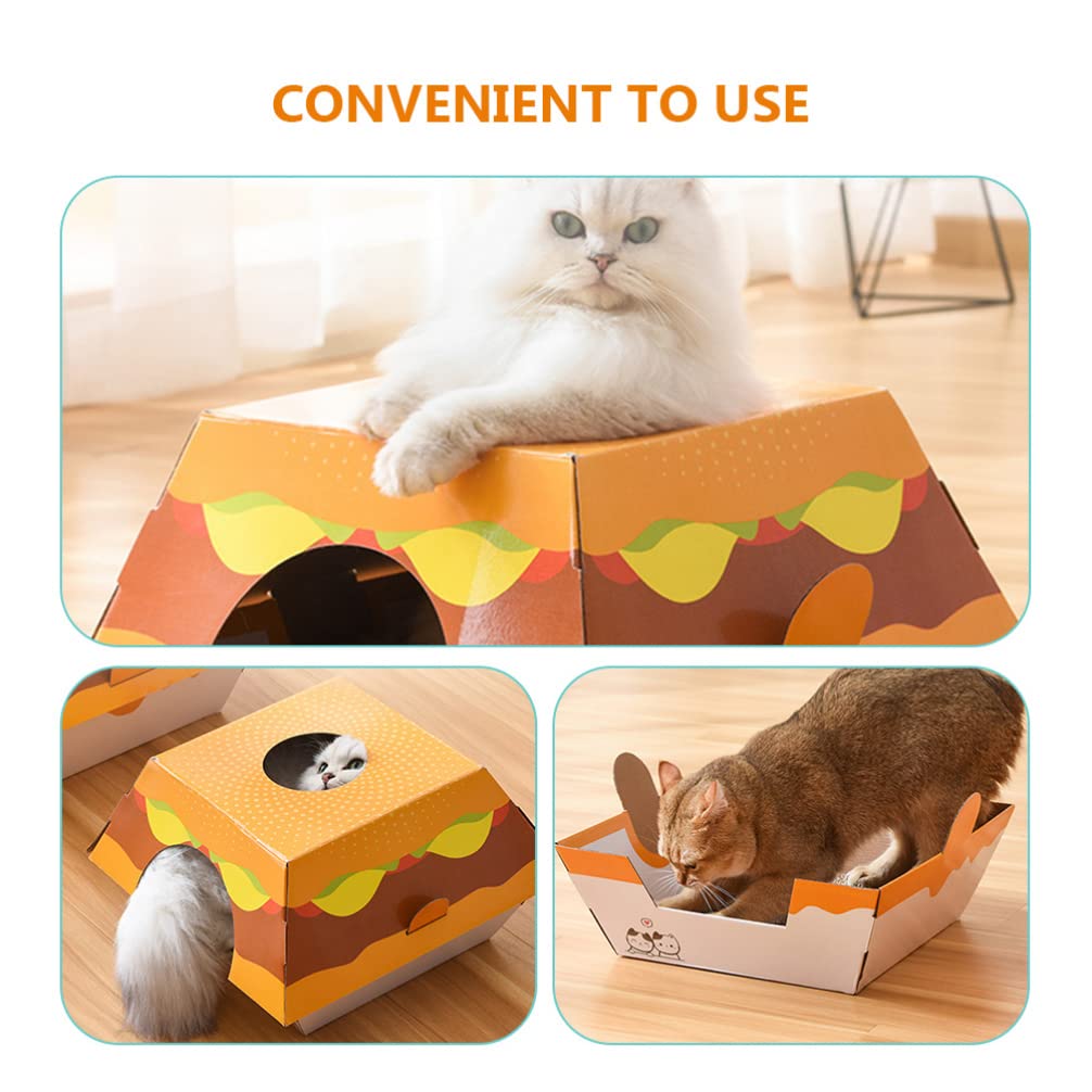 POPETPOP Cat Scratcher House - Durable Cardboard Cat Bed & Scratching Toy for Indoor Cats - Interactive Pet Playhouse for Kittens & Small Dogs - Perfect for Playtime, Napping & Claw Maintenance