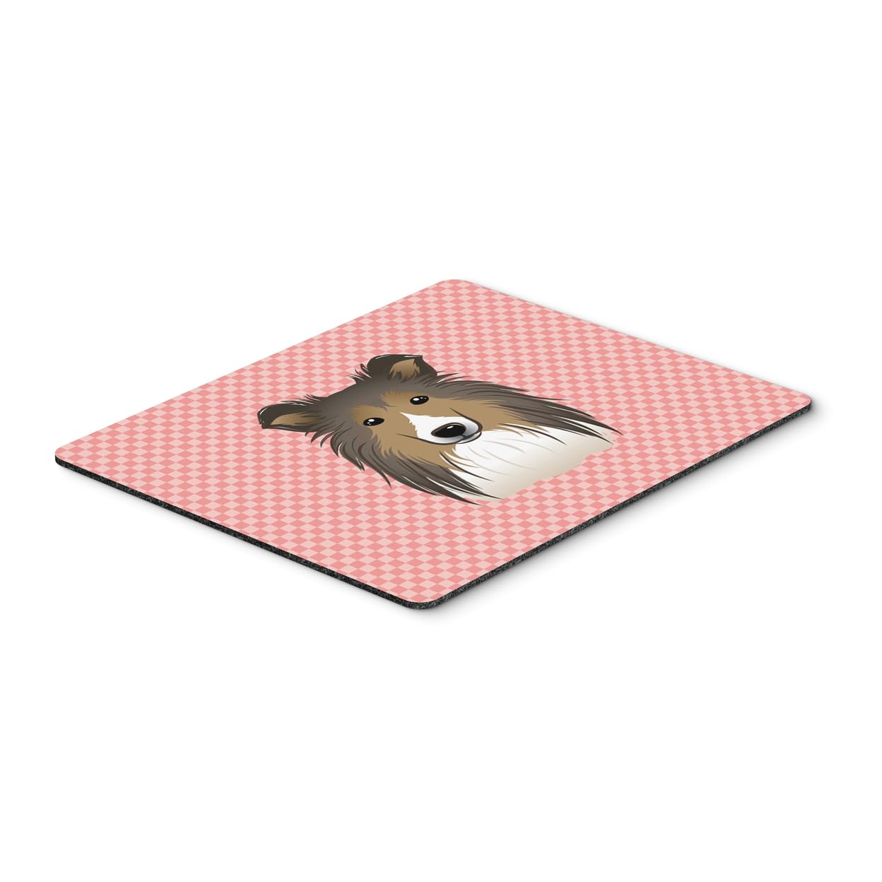 Checkerboard Pink Sheltie Mouse Pad & Hot Pad - Washable Large Mouse Mat for Home Office, Gaming, Computer & Laptop - Perfect for Work, Study & Decor (BB1242MP)