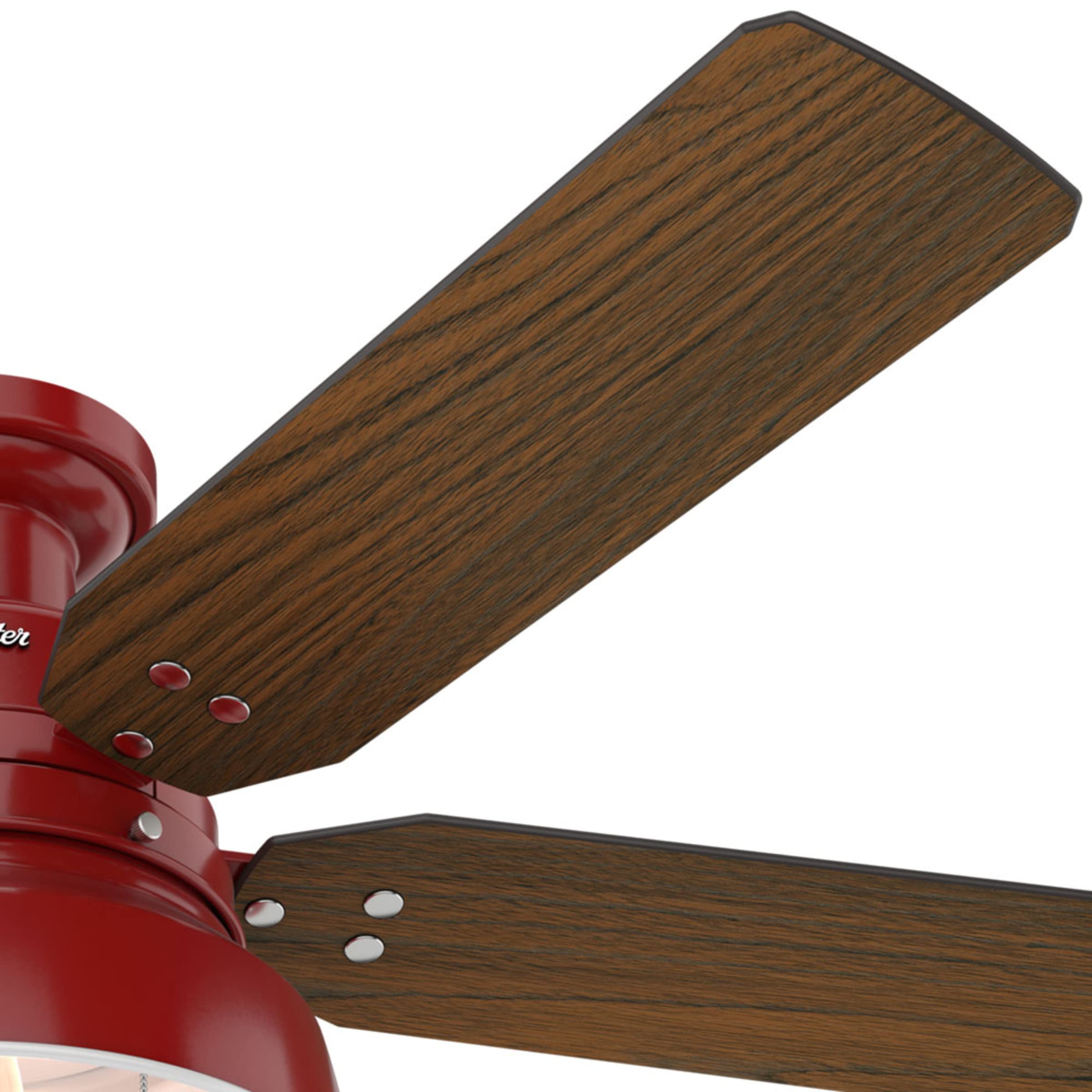 Hunter 59312 52 Inch Mill Valley Ceiling Fan with Light Kit - Large Barn Red Indoor/Outdoor Ceiling Fan for Living Room, Bedroom, Patio & Covered Porch