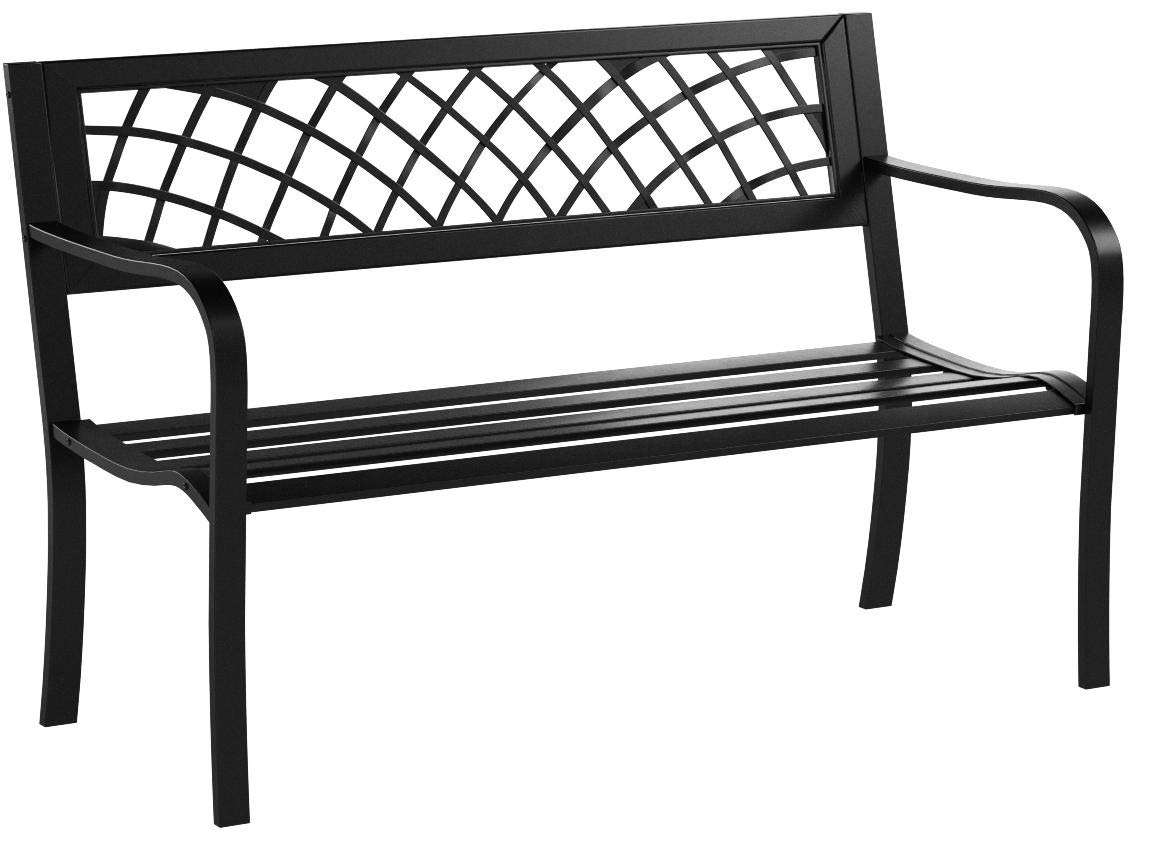 FDW Outdoor Garden Bench with Plastic Backrest - Durable Metal Patio Bench for Park, Yard, Porch, Entryway & Clearance Areas - Perfect for Relaxing in Gardens, Parks or Outdoor Spaces