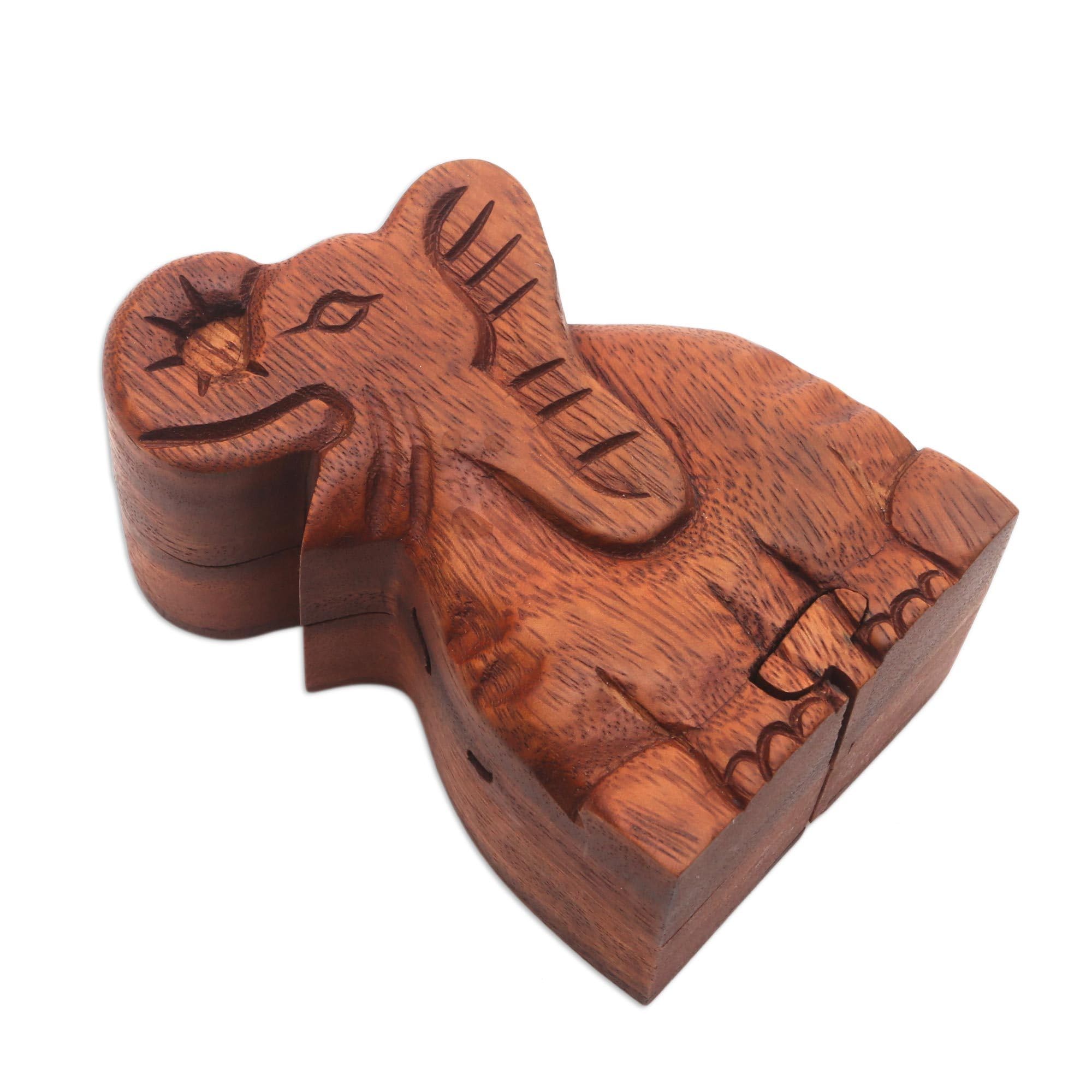 Handmade NOVICA Elephant Secret Wood Puzzle Box - Unique Brain Teaser & Decorative Gift for Adults, Perfect for Home Decor, Office Desk & Puzzle Enthusiasts