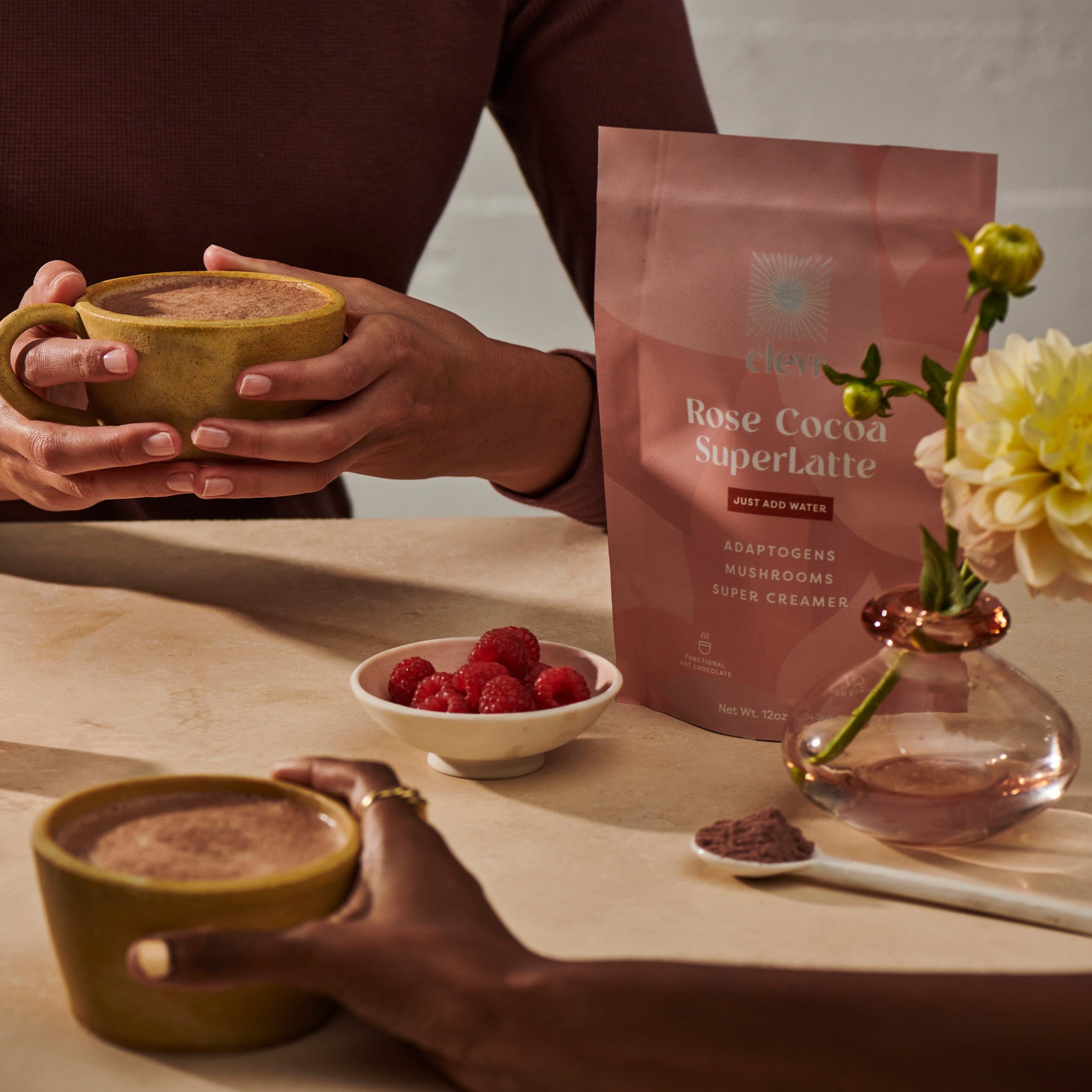Organic Rose Cocoa SuperLatte Powder - Dairy-Free Hot Chocolate Mix for Coffee Lovers | Perfect for Cozy Nights, Gift Giving & Vegan Lifestyles