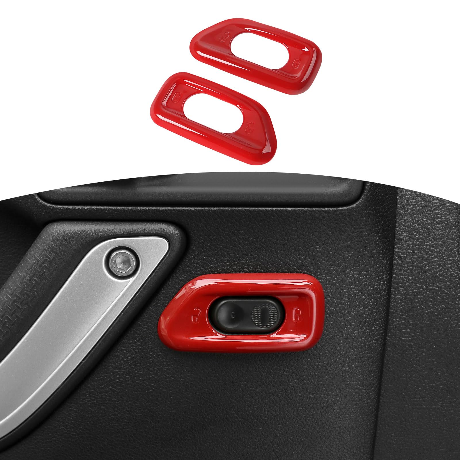 Jeep Wrangler JK JKU Door Lock Switch Cover Trim Bezel - Red Interior Accessories (2011-2017) - 2pcs Set - Upgrade Your Jeep's Interior Style for Off-Road Adventures & Daily Driving