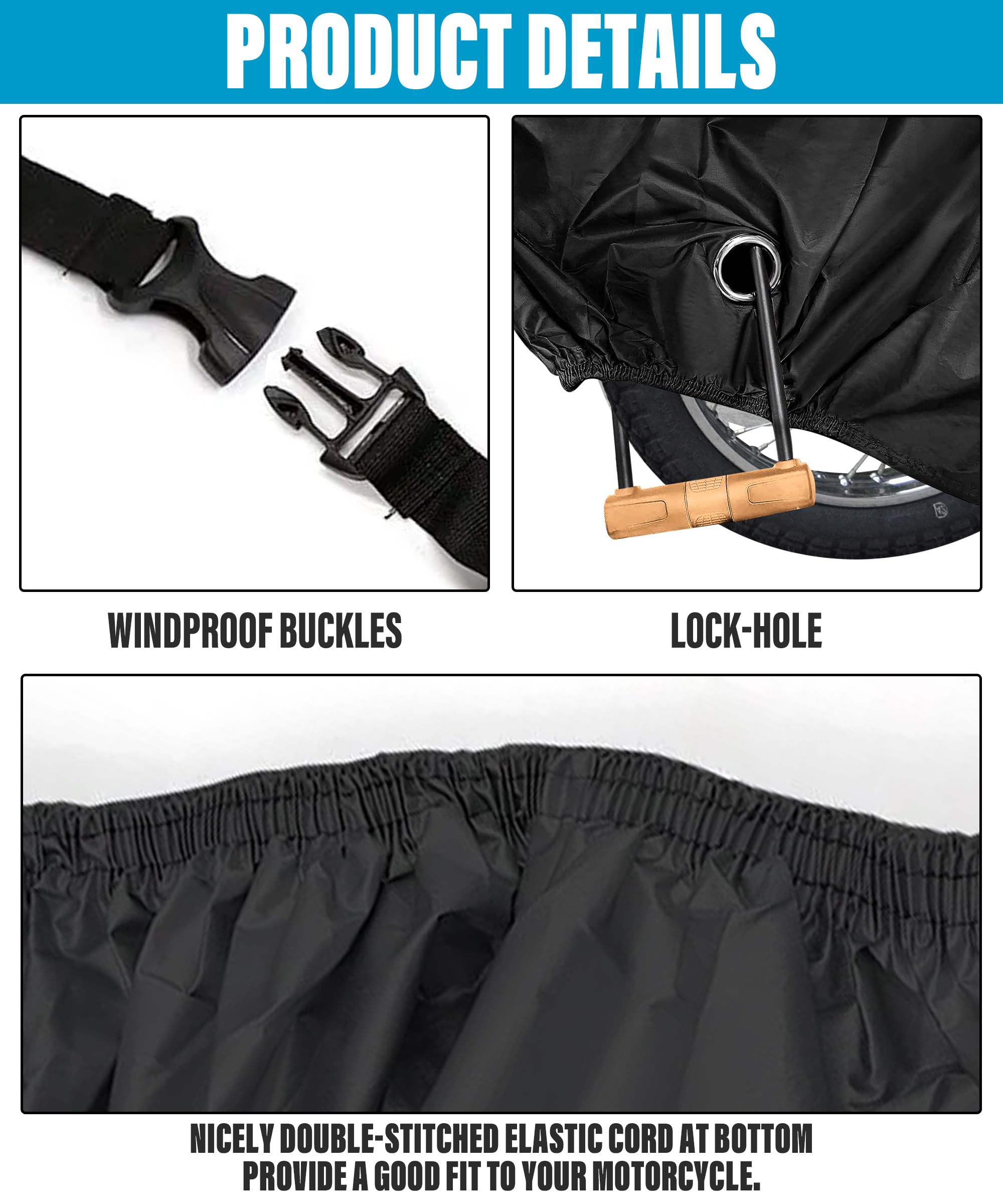 Zlirfy Waterproof Motorcycle Cover with Lock-Holes - Universal Outdoor Bike Protection for Travel & Storage
