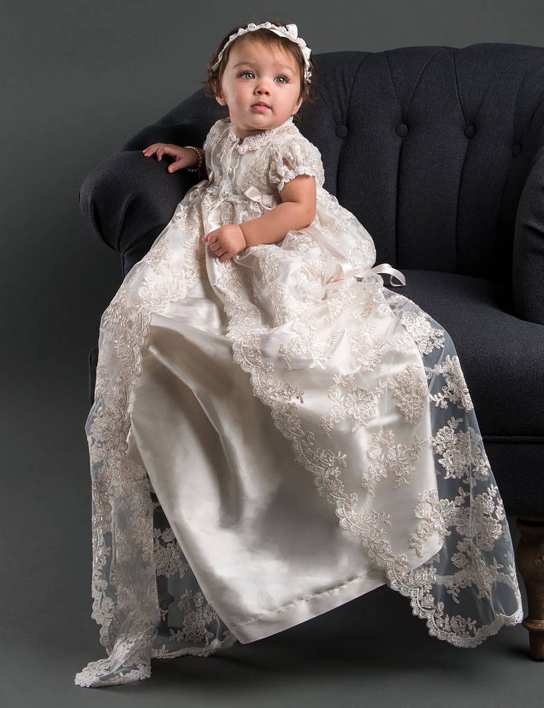 White & Ivory Lace Christening Gowns for Girls - Elegant Baptism Dresses with Matching Bonnet - Perfect for Baby Dedication, First Communion & Special Church Ceremonies