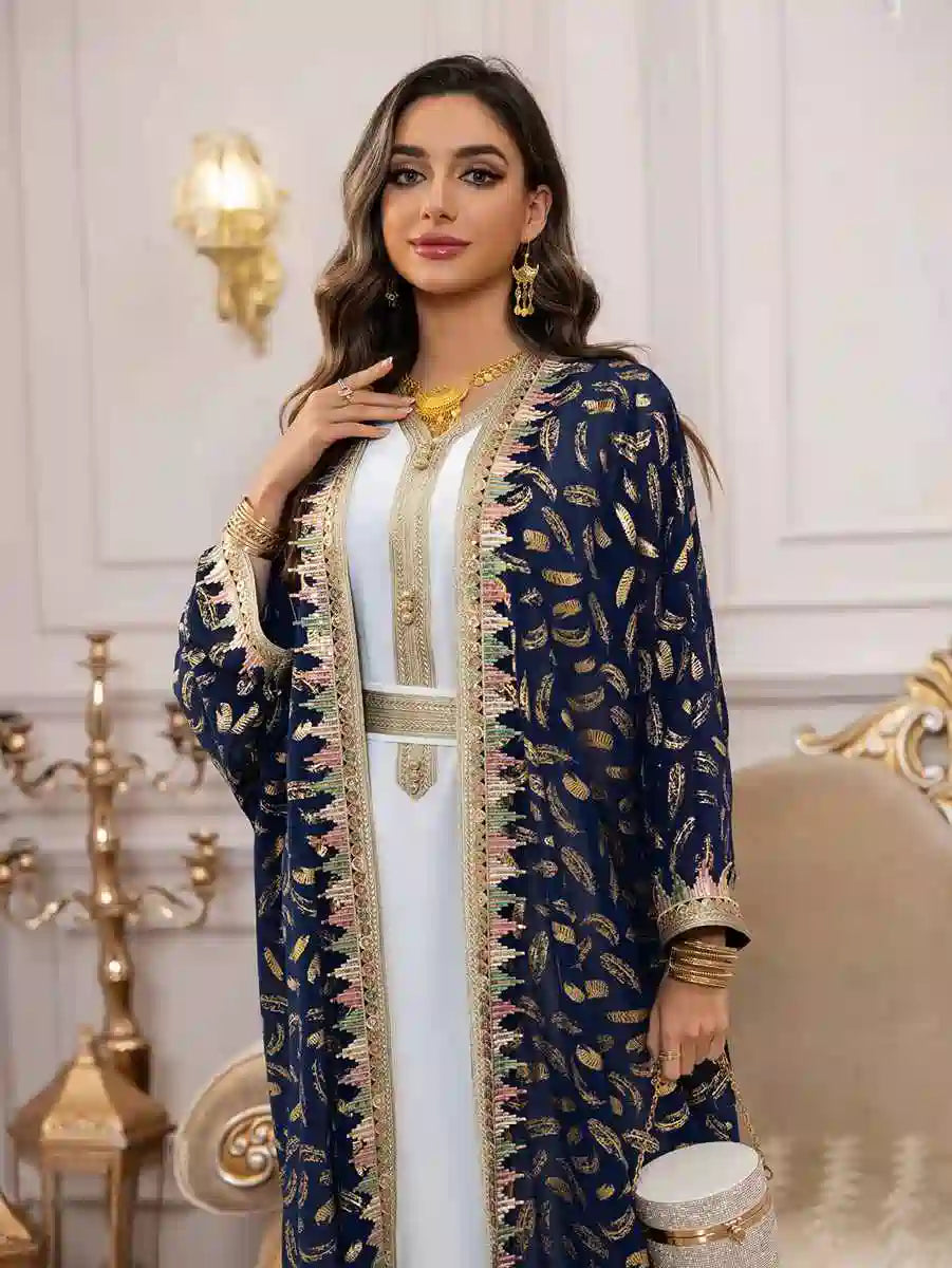 Elegant 2-Piece Eid Outfit - Bronzing Chiffon Caftan Kaftan Dress with Inner Sleeveless Dress #25454 for Women's Special Occasions, Parties & Festive Celebrations