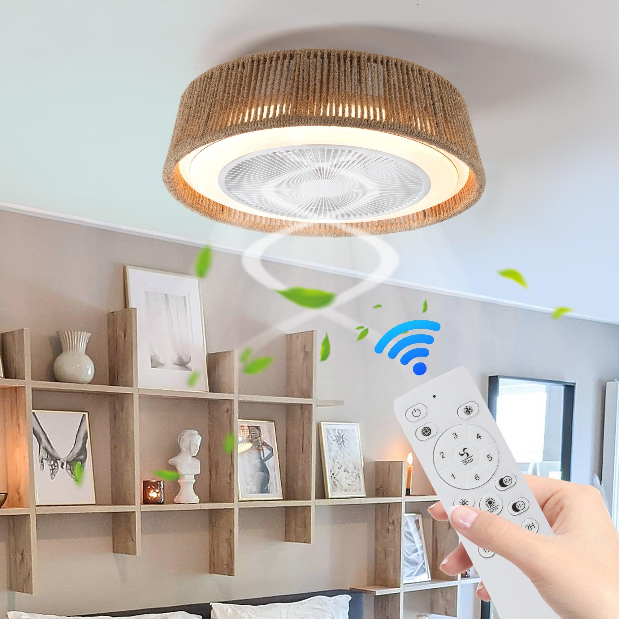 Bohemian Style LED Dimmable Ceiling Light with Built-in Fan & Remote Control - Modern Lighting for Bedroom, Living Room, and Patio