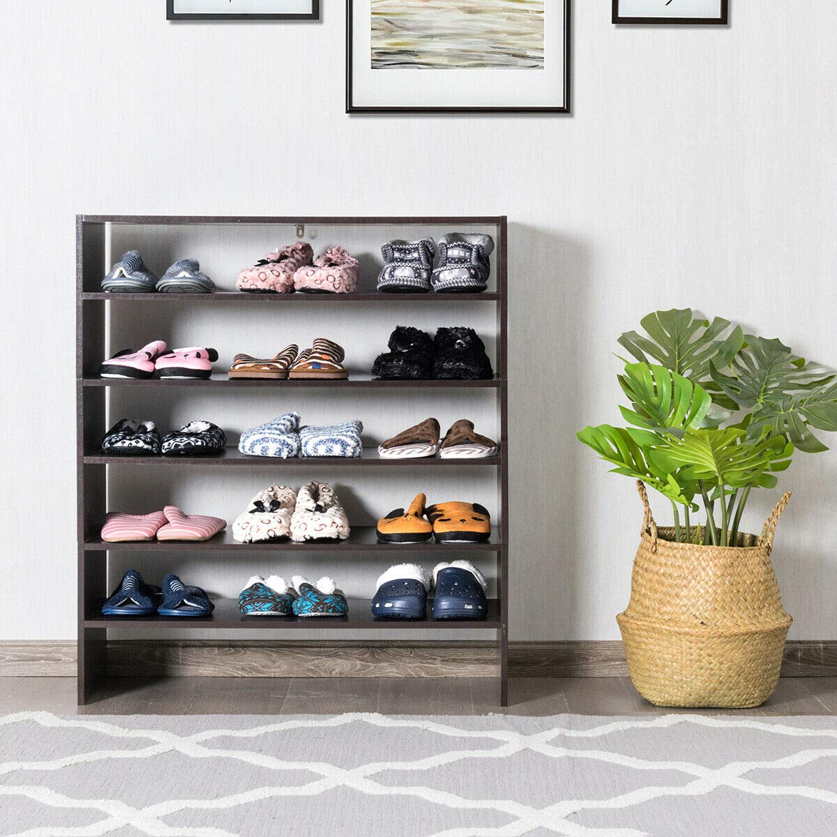 Giantex 6-Tier Stackable Shoe Rack Organizer - 3-in-1 Vertical Shoe Storage Shelf Holds 18 Pairs - 31 Inch Wide Wooden Entryway Shoe Cabinet for Closet, Living Room, Office (Walnut Finish) - Perfect for Small Spaces & Home Organization