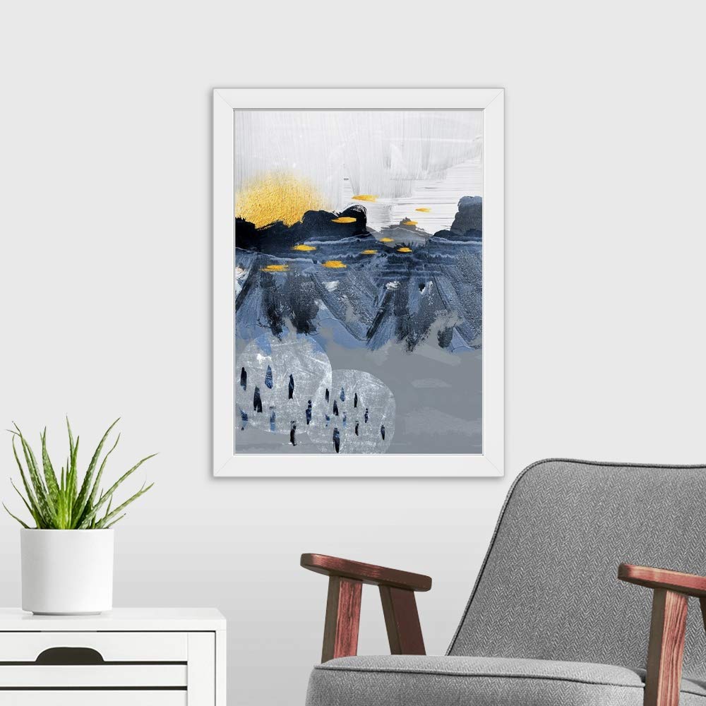 Abstract Landscape White Framed Art Print - Modern Wall Art Decor for Living Room, Bedroom & Office