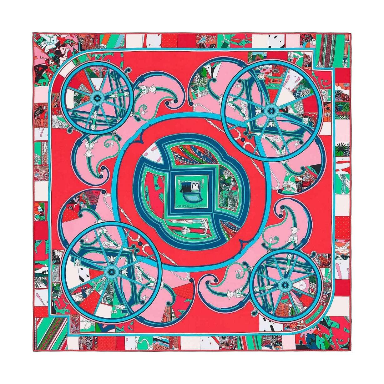 Hermes Washington's Carriage Silk Scarf 140 - Luxury Designer Shawl for Women, Soft & Elegant Fashion Accessory - Perfect for Parties, Weddings & Special Occasions