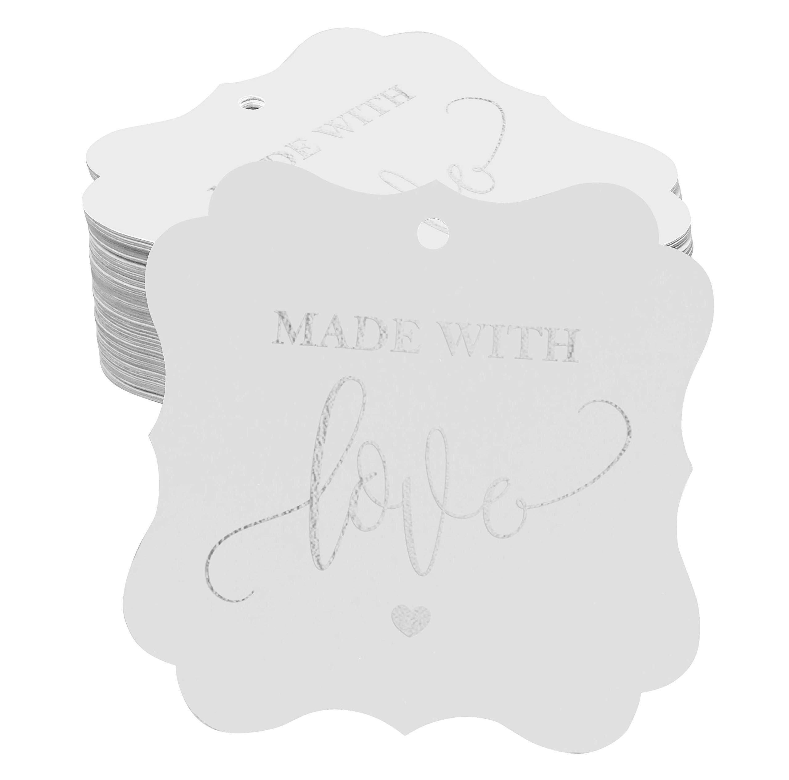 100 Pack Real Silver Foil Bracket-Shaped Paper Hang Tags - Elegant Wedding Favor Tags, Handmade with Love | Perfect for Wedding Invitations, Gift Wrapping & Party Decorations