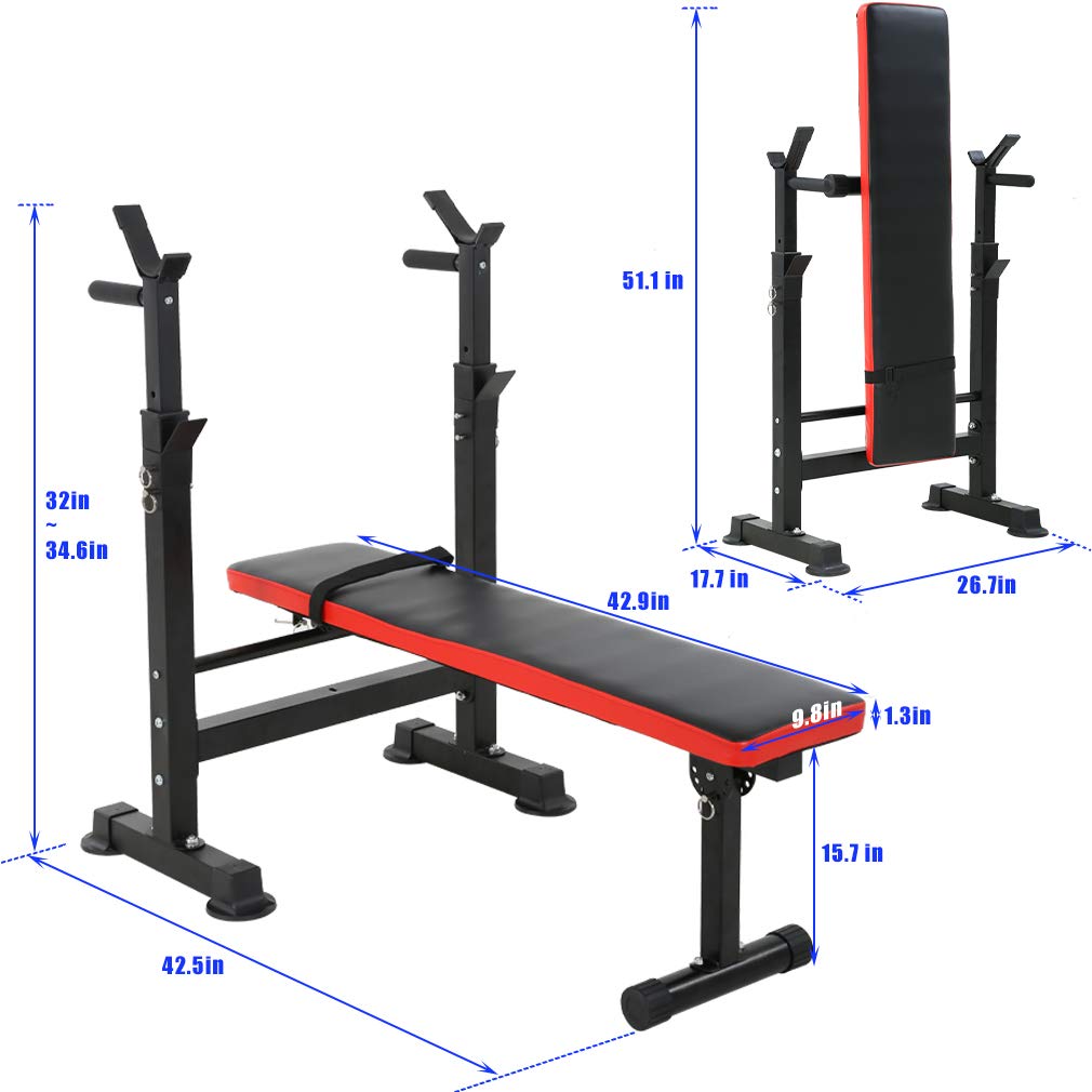 Adjustable Weight Bench for Full Body Workout - Olympic Folding Barbell Rack Stand for Home Gym Strength Training | Perfect for Squats, Bench Press & Home Fitness Routines