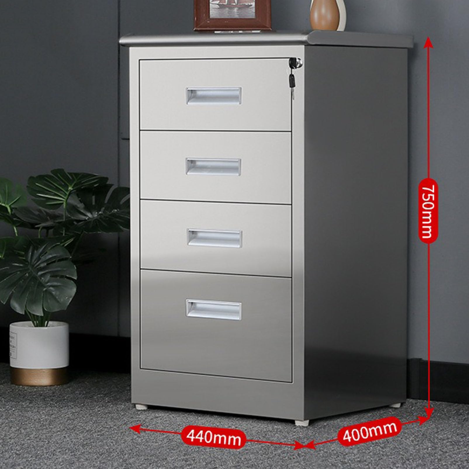 Stainless Steel File Cabinet with Lock - Under Desk Mobile Storage for Home Office, Garage Tool Chest & Metal Medicine Cabinet | Perfect for Warehouse, Repair Shop, Home Organization & Office Supplies