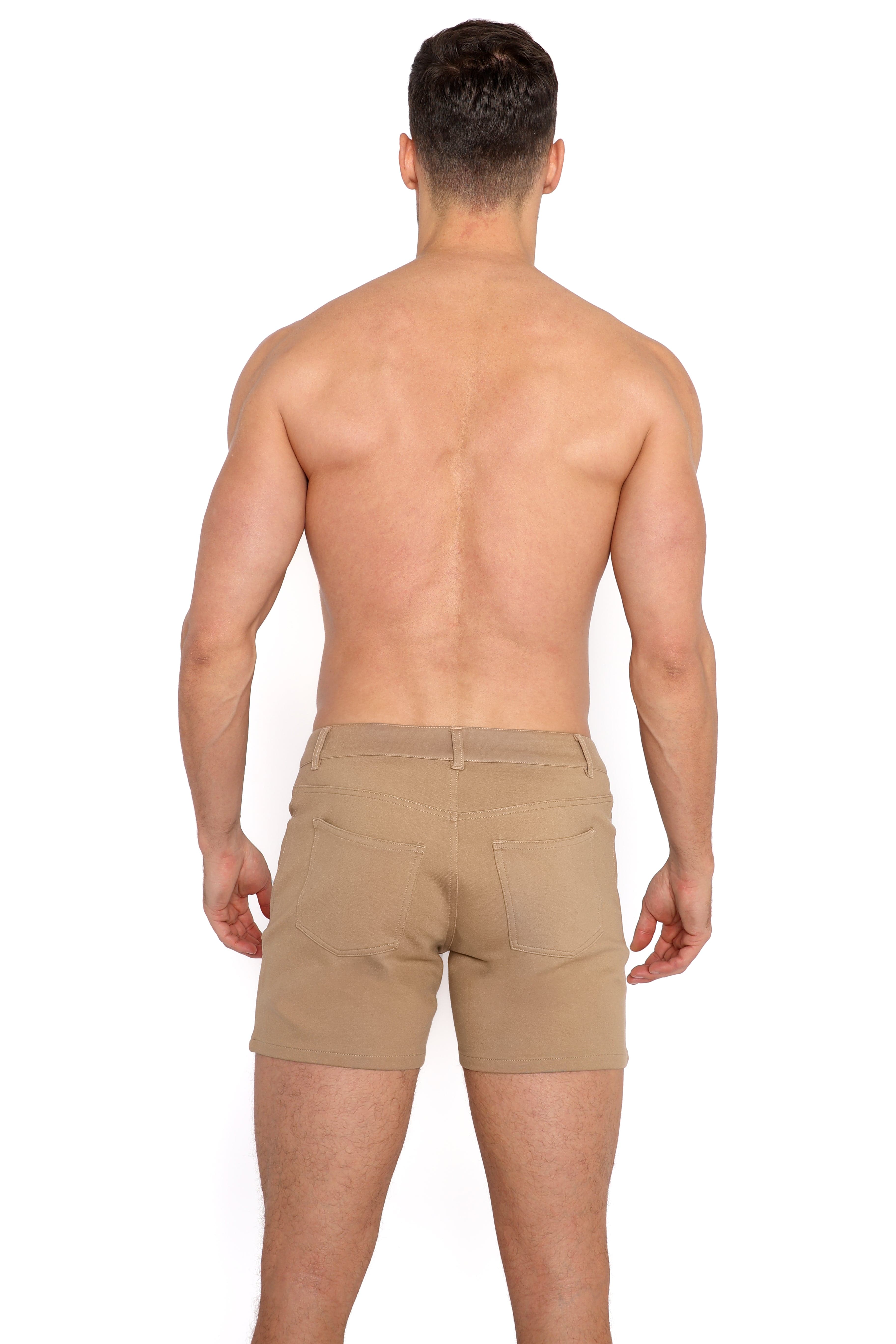 Custom Logo Knit Stretch Shorts for Men - Comfortable Tan Casual Shorts | Perfect for Summer, Gym, and Outdoor Activities