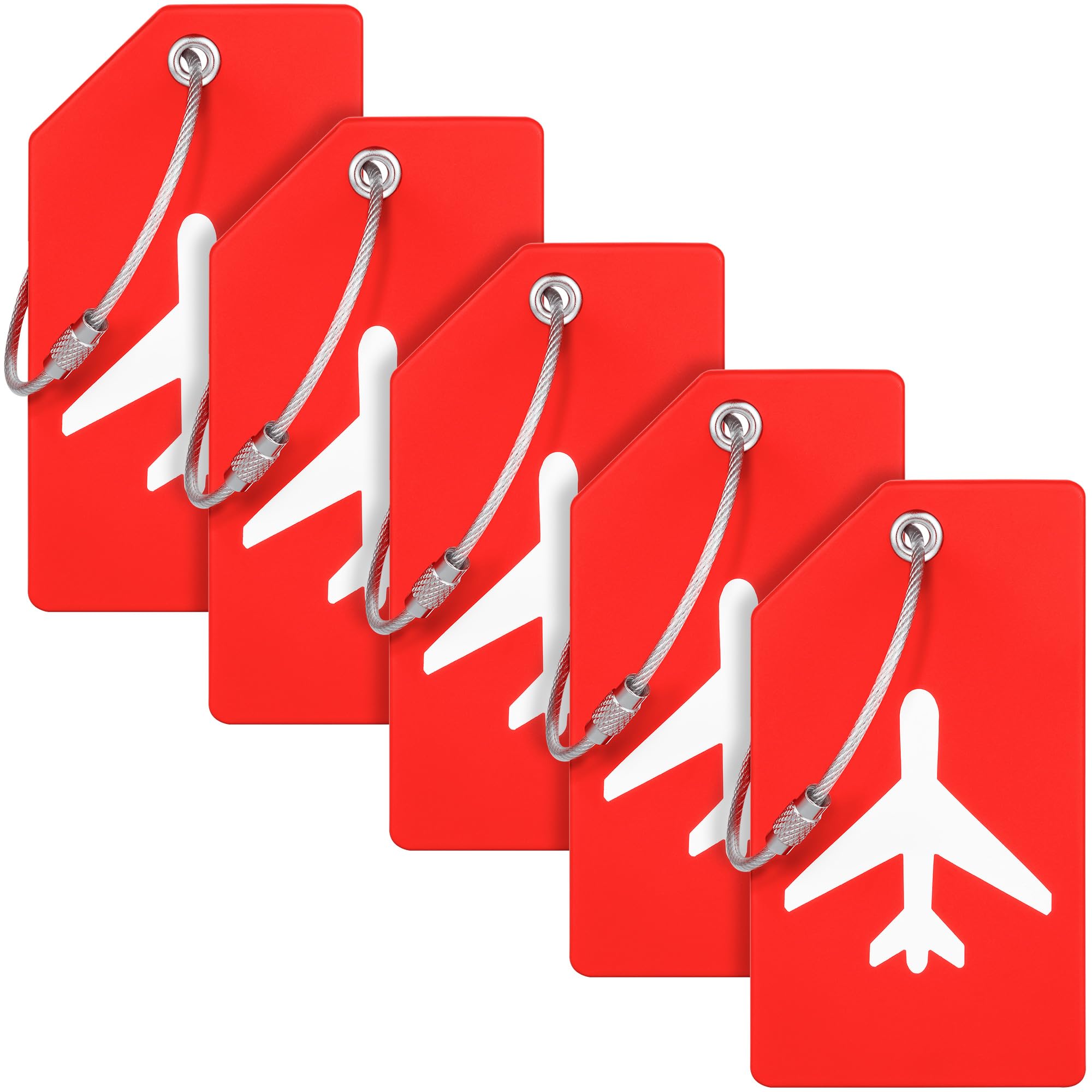 Durable Silicone Luggage Tags (5-Pack, Small, Red) with Privacy Cover & Stainless Steel Loops - Personalized Travel Baggage Identifiers for Suitcases, Backpacks & Carry-Ons - Ideal for Airports, Cruises & Business Trips