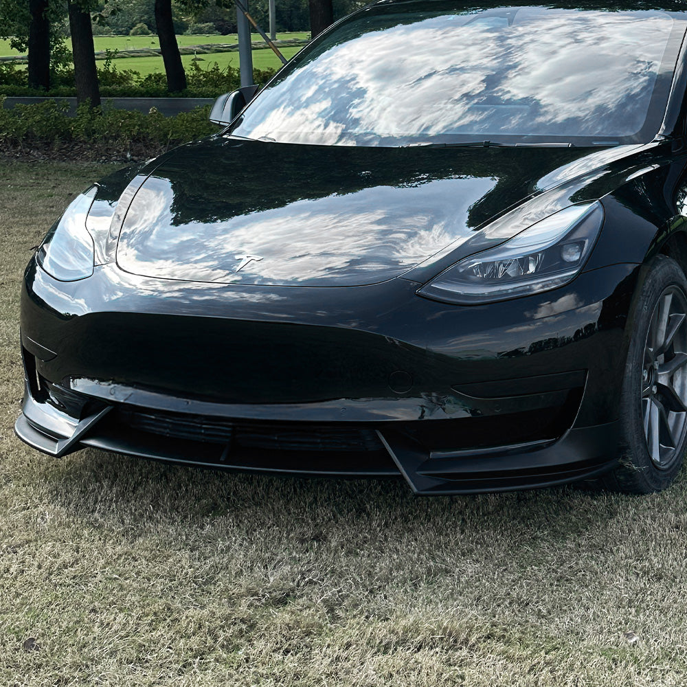 High-Performance Front Lip Spoiler for Tesla Model 3 (2017-2023) - ABS Plastic Body Kit in Glossy Black, Matte Black & Carbon Fiber | Enhance Aerodynamics & Sporty Look for Daily Driving & Car Shows