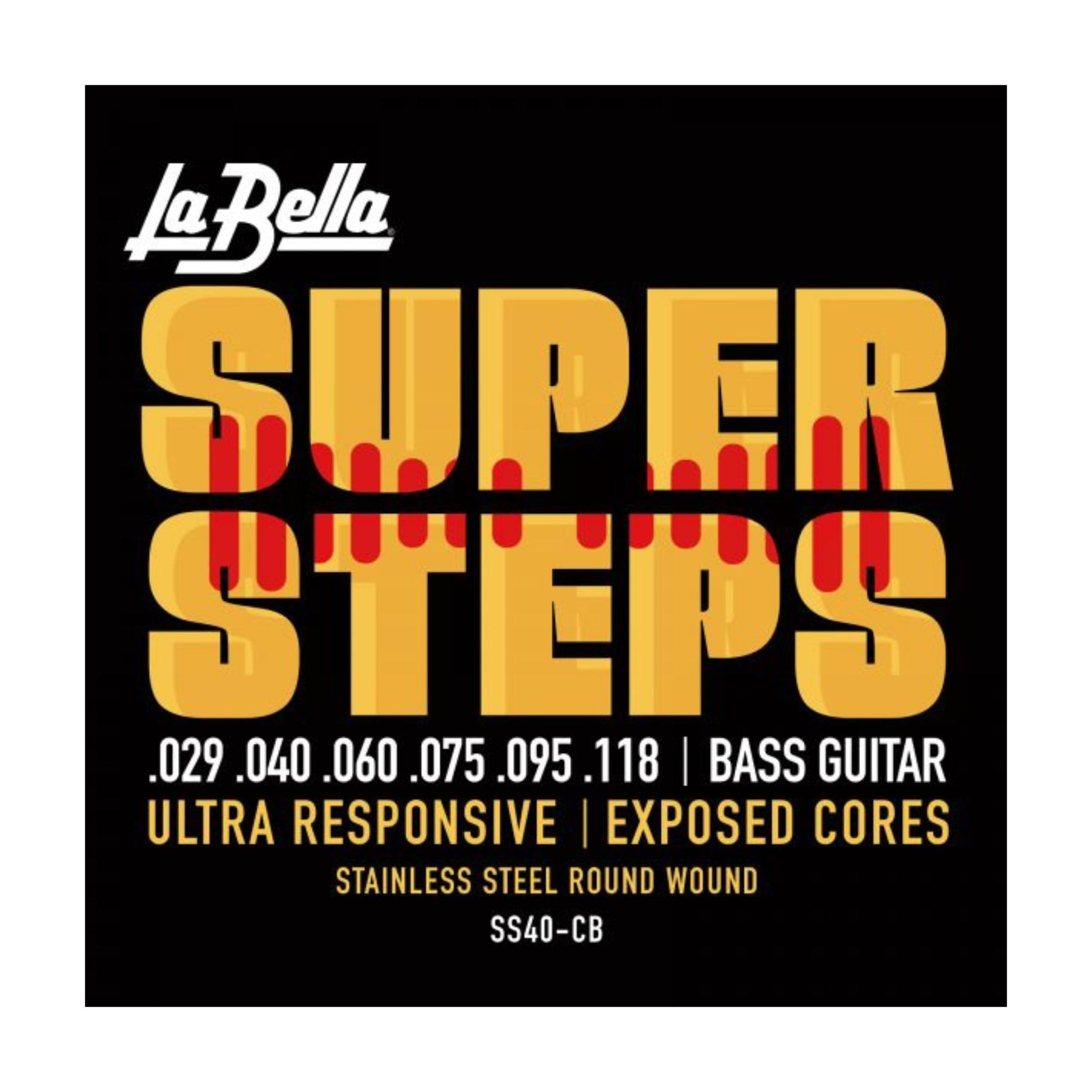 La Bella SS40-CB Super Steps 6-String Bass Guitar Strings - Extra Light Stainless Steel Round Wound (29-118 Gauge) | Perfect for Jazz, Rock & Studio Recording