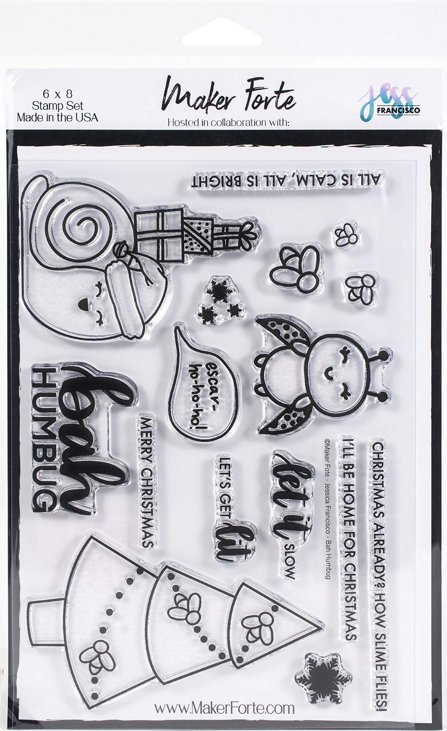 Maker Forte BAH Humbug Clear Stamps for Card Making - Christmas Holiday Scrapbooking, DIY Greeting Cards, Gift Tags & Craft Projects (Set of 6)