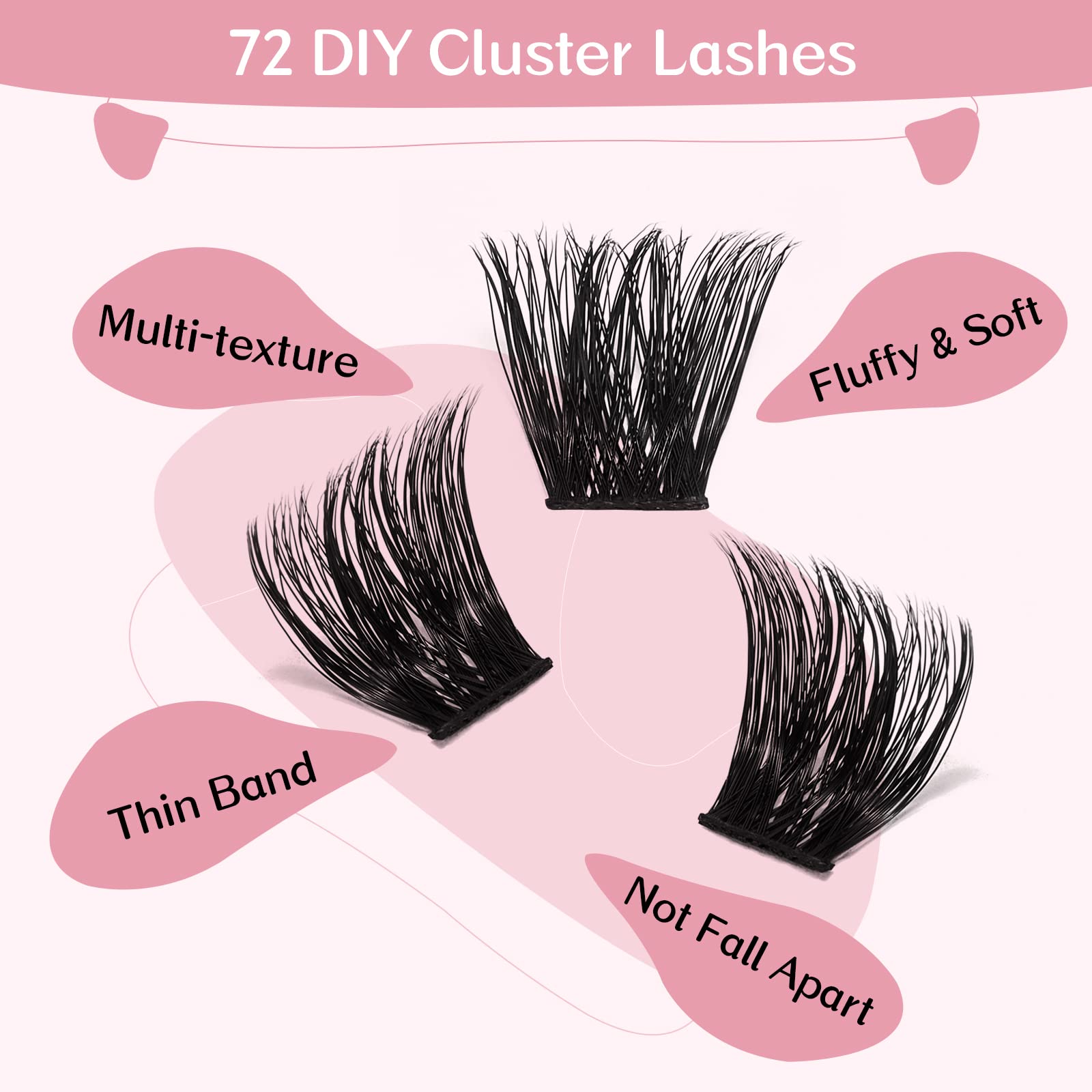 72 Pcs Cluster Lashes - DIY Eyelash Extension Kit with Thin Band (D-12mm) | Easy to Apply at Home | Natural Looking False Lashes for Everyday Wear & Special Occasions